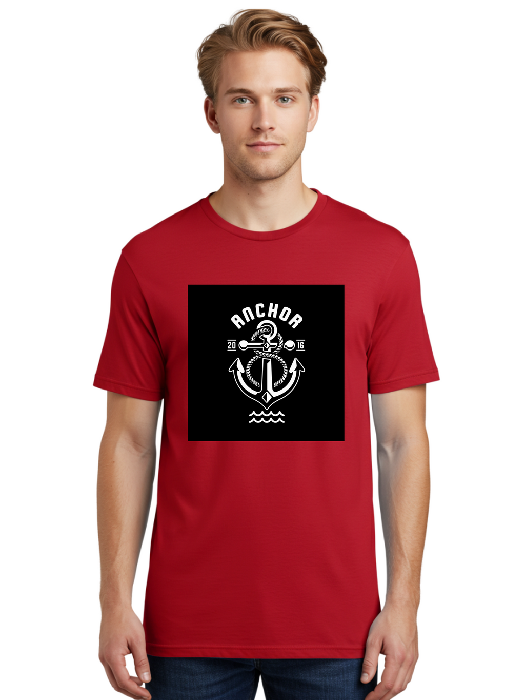 Anchor-2016 Men'S Graphic Tee, 100% Cotton, Comfortable Casual Summer Wear, Machine Washable, Anchor Logo, Nautical Design, Vintage Style, Maritime Symbol, Rope Detail, Anchor Emblem, Sailing Theme, Retro Aesthetic, Sea Waves Aab461