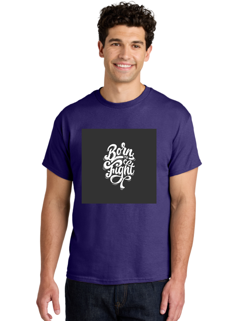 Born-To-Fight Men'S Graphic Tee, 100% Cotton, Comfortable Casual Summer Wear, Machine Washable, Motivational Quote, Inspirational Phrase, Bold Typography, White Lettering, Dark Background, Stylized Font, Fighting Spirit, Motivational Words Aab462