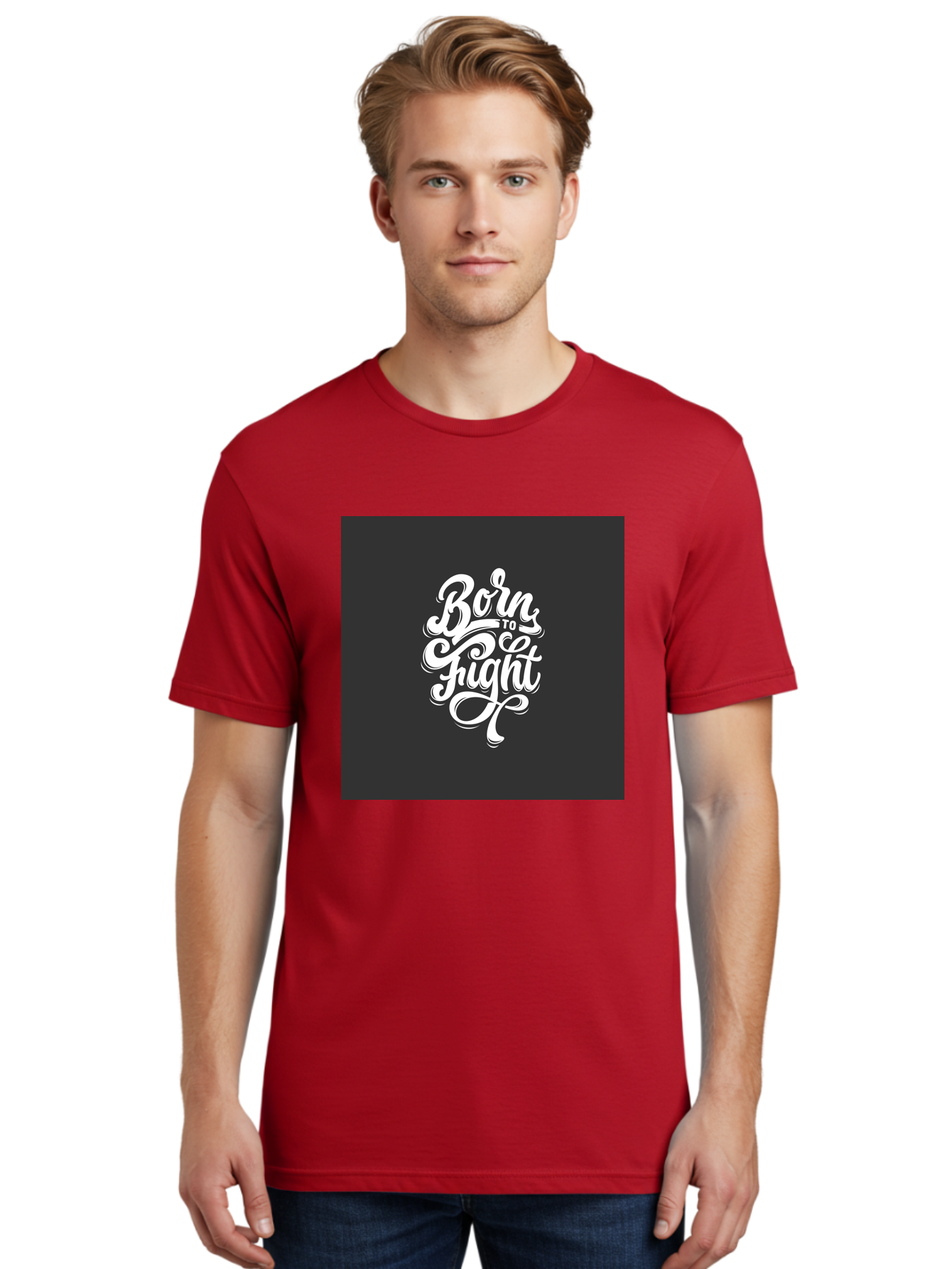 Born-To-Fight Men'S Graphic Tee, 100% Cotton, Comfortable Casual Summer Wear, Machine Washable, Motivational Quote, Inspirational Phrase, Bold Typography, White Lettering, Dark Background, Stylized Font, Fighting Spirit, Motivational Words Aab462