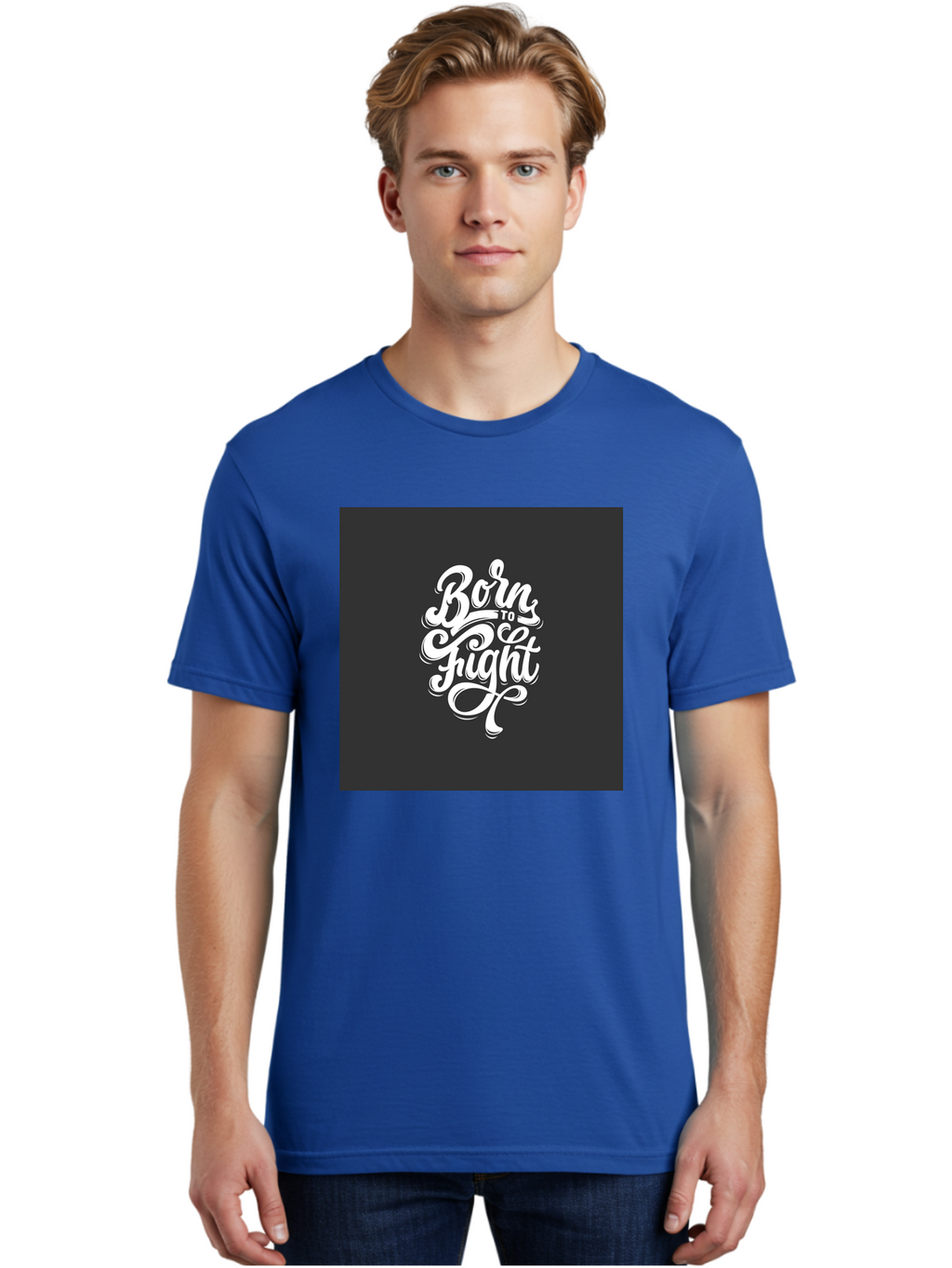 Born-To-Fight Men'S Graphic Tee, 100% Cotton, Comfortable Casual Summer Wear, Machine Washable, Motivational Quote, Inspirational Phrase, Bold Typography, White Lettering, Dark Background, Stylized Font, Fighting Spirit, Motivational Words Aab462
