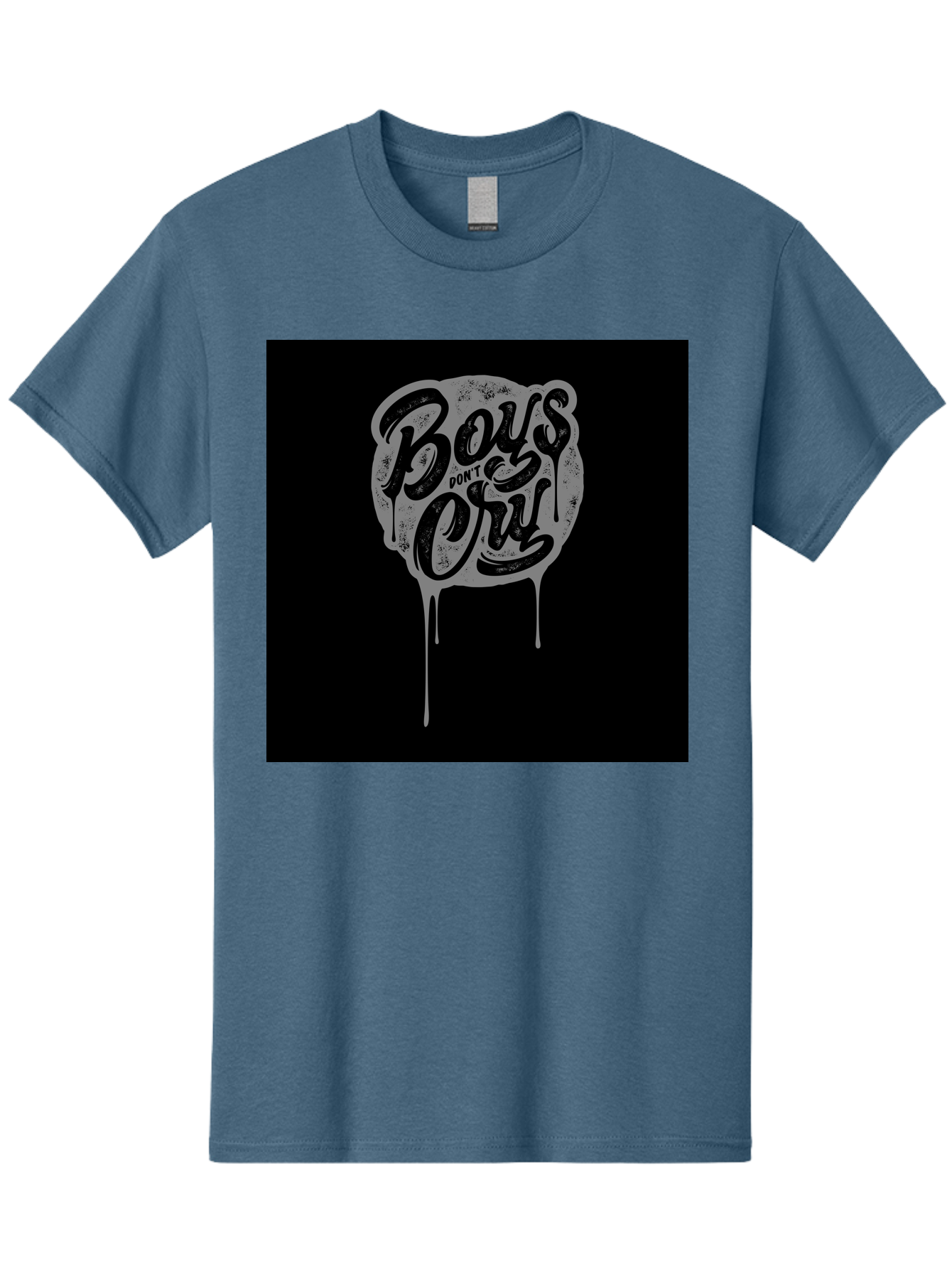 Boys-Don-T-Cry Men'S Graphic Tee, 100% Cotton, Comfortable Casual Summer Wear, Machine Washable, Boys Don'T Cry, Emotional Strength, Bold Typography, Grey Paint Drips, Black Background, Graphic Design, Urban Style, Rock Music, Typographic Art, Aab463
