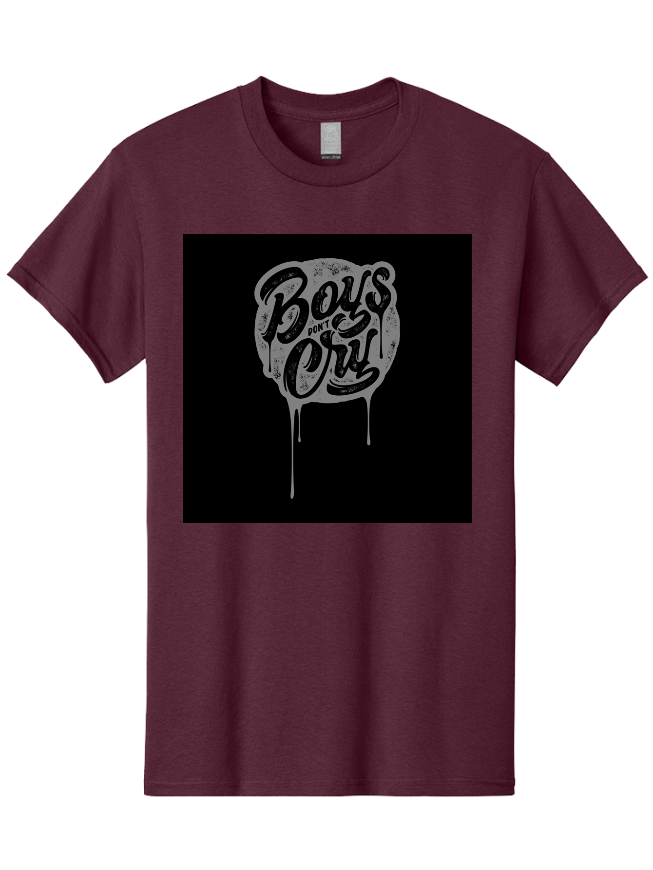 Boys-Don-T-Cry Men'S Graphic Tee, 100% Cotton, Comfortable Casual Summer Wear, Machine Washable, Boys Don'T Cry, Emotional Strength, Bold Typography, Grey Paint Drips, Black Background, Graphic Design, Urban Style, Rock Music, Typographic Art, Aab463