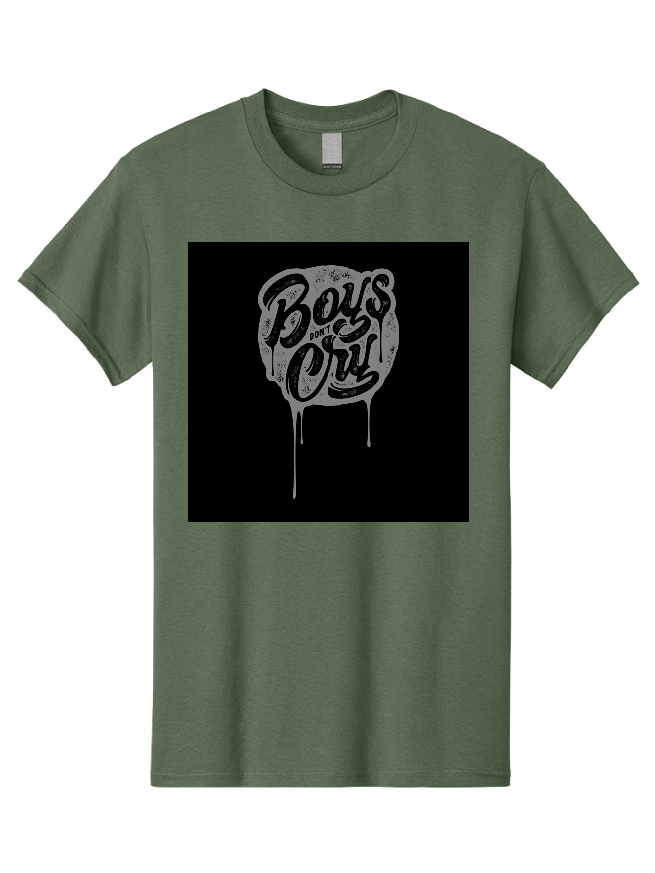 Boys-Don-T-Cry Men'S Graphic Tee, 100% Cotton, Comfortable Casual Summer Wear, Machine Washable, Boys Don'T Cry, Emotional Strength, Bold Typography, Grey Paint Drips, Black Background, Graphic Design, Urban Style, Rock Music, Typographic Art, Aab463