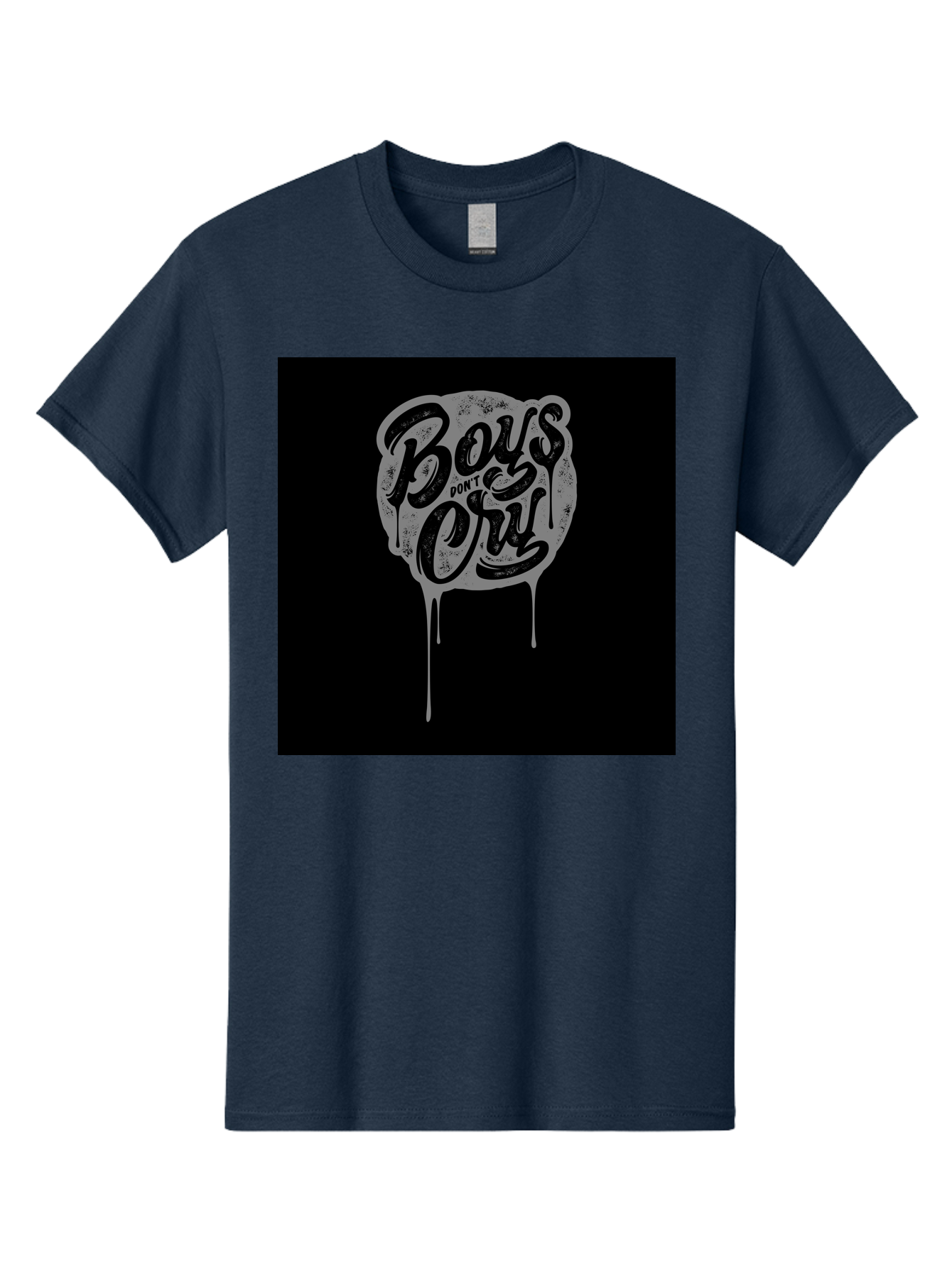 Boys-Don-T-Cry Men'S Graphic Tee, 100% Cotton, Comfortable Casual Summer Wear, Machine Washable, Boys Don'T Cry, Emotional Strength, Bold Typography, Grey Paint Drips, Black Background, Graphic Design, Urban Style, Rock Music, Typographic Art, Aab463