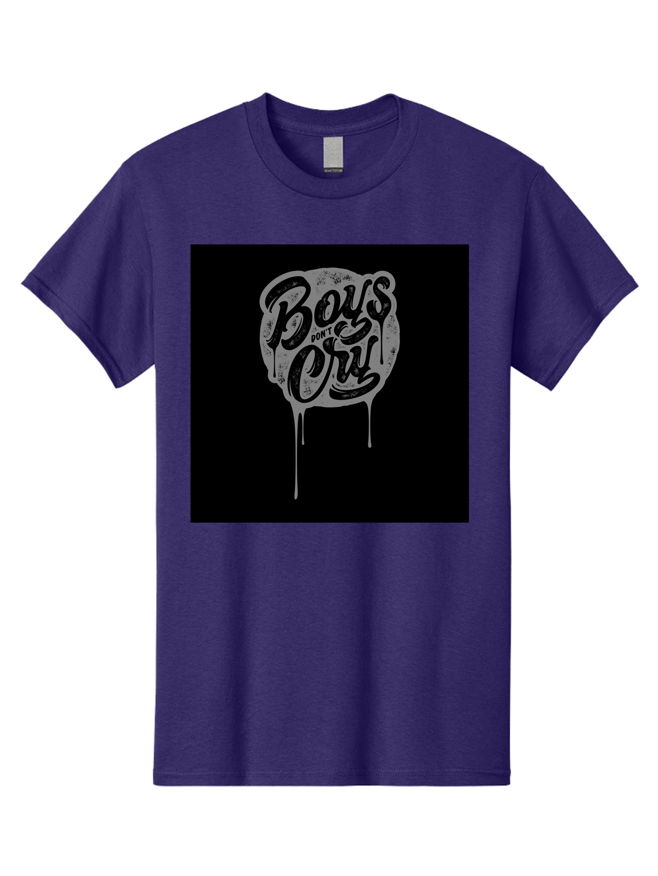 Boys-Don-T-Cry Men'S Graphic Tee, 100% Cotton, Comfortable Casual Summer Wear, Machine Washable, Boys Don'T Cry, Emotional Strength, Bold Typography, Grey Paint Drips, Black Background, Graphic Design, Urban Style, Rock Music, Typographic Art, Aab463