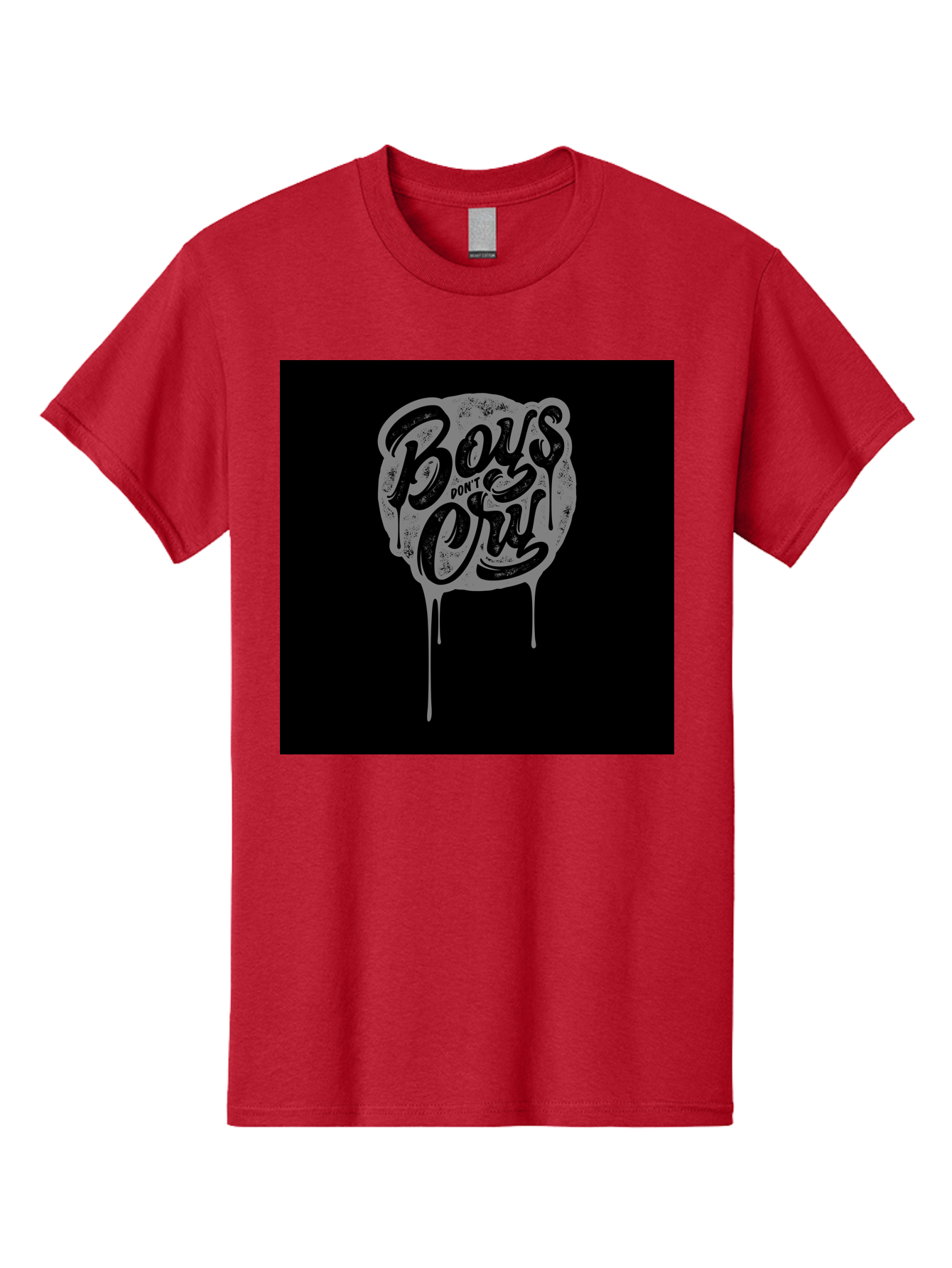 Boys-Don-T-Cry Men'S Graphic Tee, 100% Cotton, Comfortable Casual Summer Wear, Machine Washable, Boys Don'T Cry, Emotional Strength, Bold Typography, Grey Paint Drips, Black Background, Graphic Design, Urban Style, Rock Music, Typographic Art, Aab463