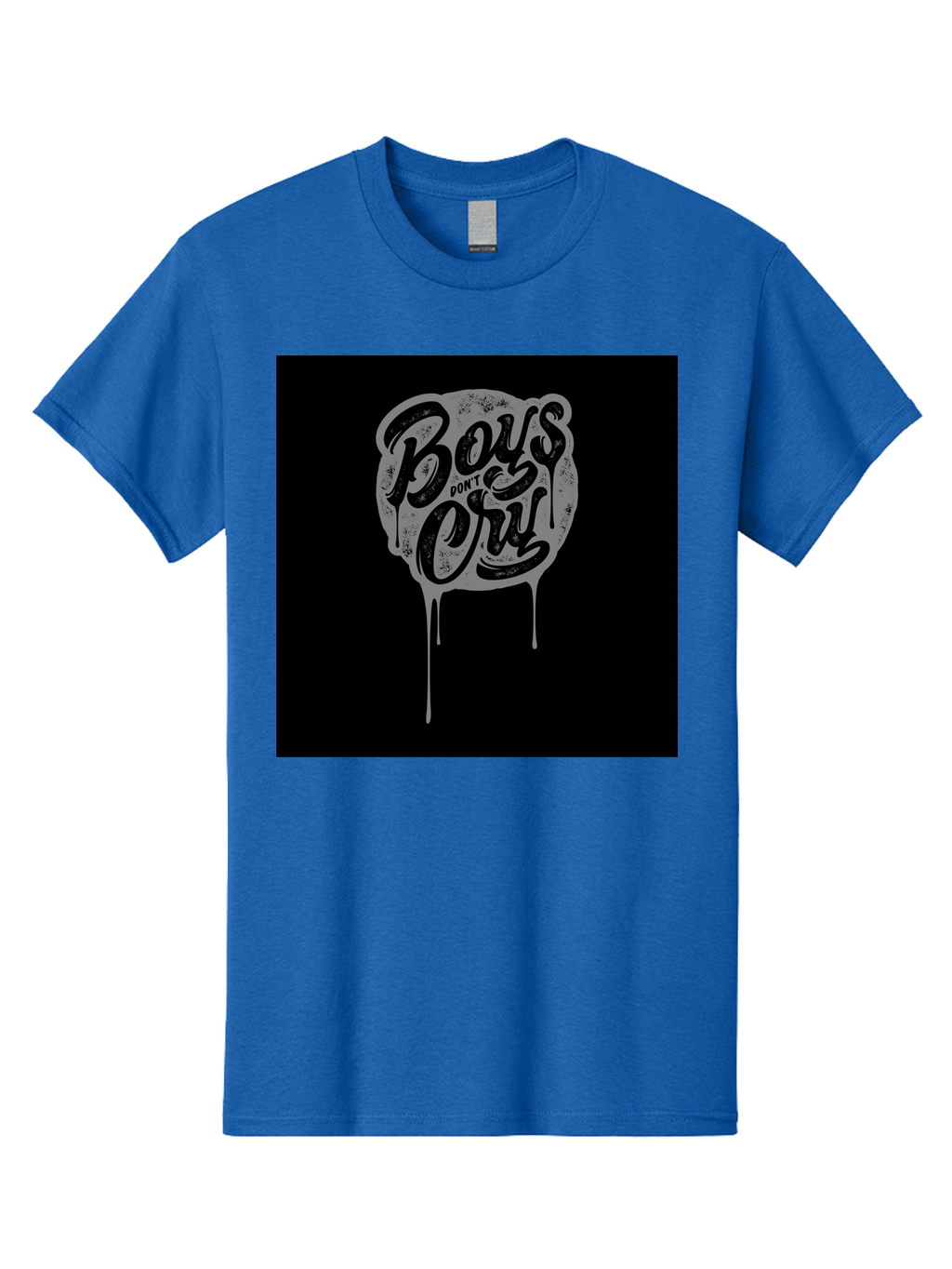 Boys-Don-T-Cry Men'S Graphic Tee, 100% Cotton, Comfortable Casual Summer Wear, Machine Washable, Boys Don'T Cry, Emotional Strength, Bold Typography, Grey Paint Drips, Black Background, Graphic Design, Urban Style, Rock Music, Typographic Art, Aab463