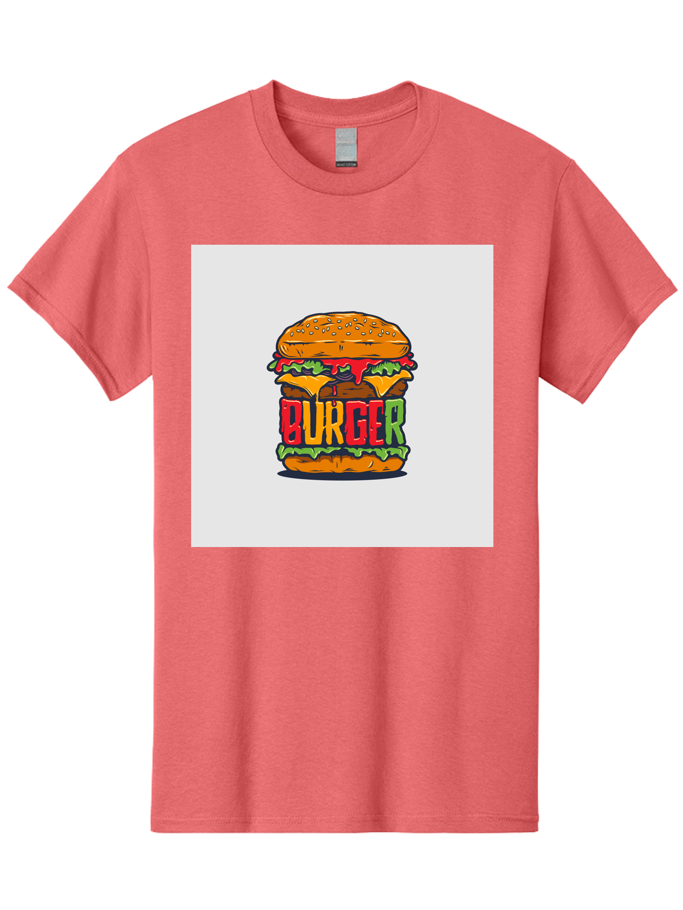 Burger Men'S Graphic Tee, 100% Cotton, Comfortable Casual Summer Wear, Machine Washable, Cartoon Burger, Juicy Patty, Melted Cheese, Fresh Lettuce, Ketchup Dripping, Sesame Seed Bun, Colorful Illustration, Fast Food, Burger Joint, Tasty Meal, Aab464