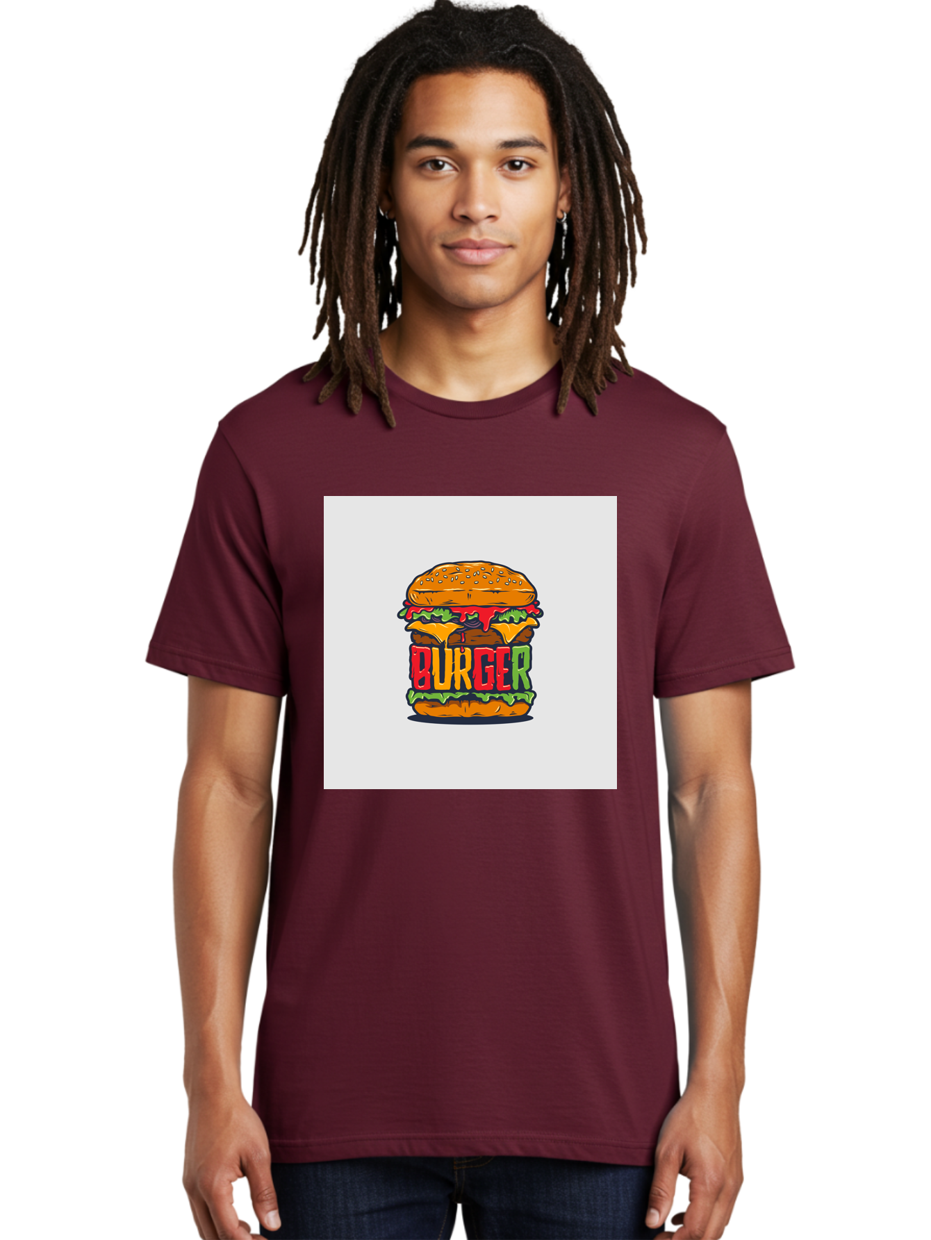 Burger Men'S Graphic Tee, 100% Cotton, Comfortable Casual Summer Wear, Machine Washable, Cartoon Burger, Juicy Patty, Melted Cheese, Fresh Lettuce, Ketchup Dripping, Sesame Seed Bun, Colorful Illustration, Fast Food, Burger Joint, Tasty Meal, Aab464