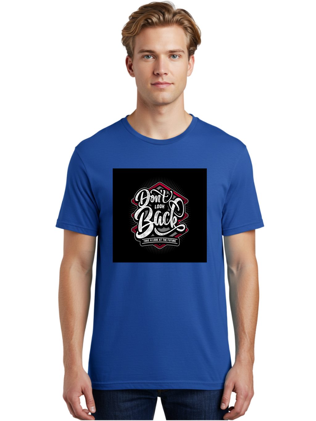 Don-T-Look-Back Men'S Graphic Tee, 100% Cotton, Comfortable Casual Summer Wear, Machine Washable, Motivational Quote, Inspirational Saying, Don'T Look Back, Take A Look At The Future, Motivational Poster, Typography Art, Bold Font, Aab465