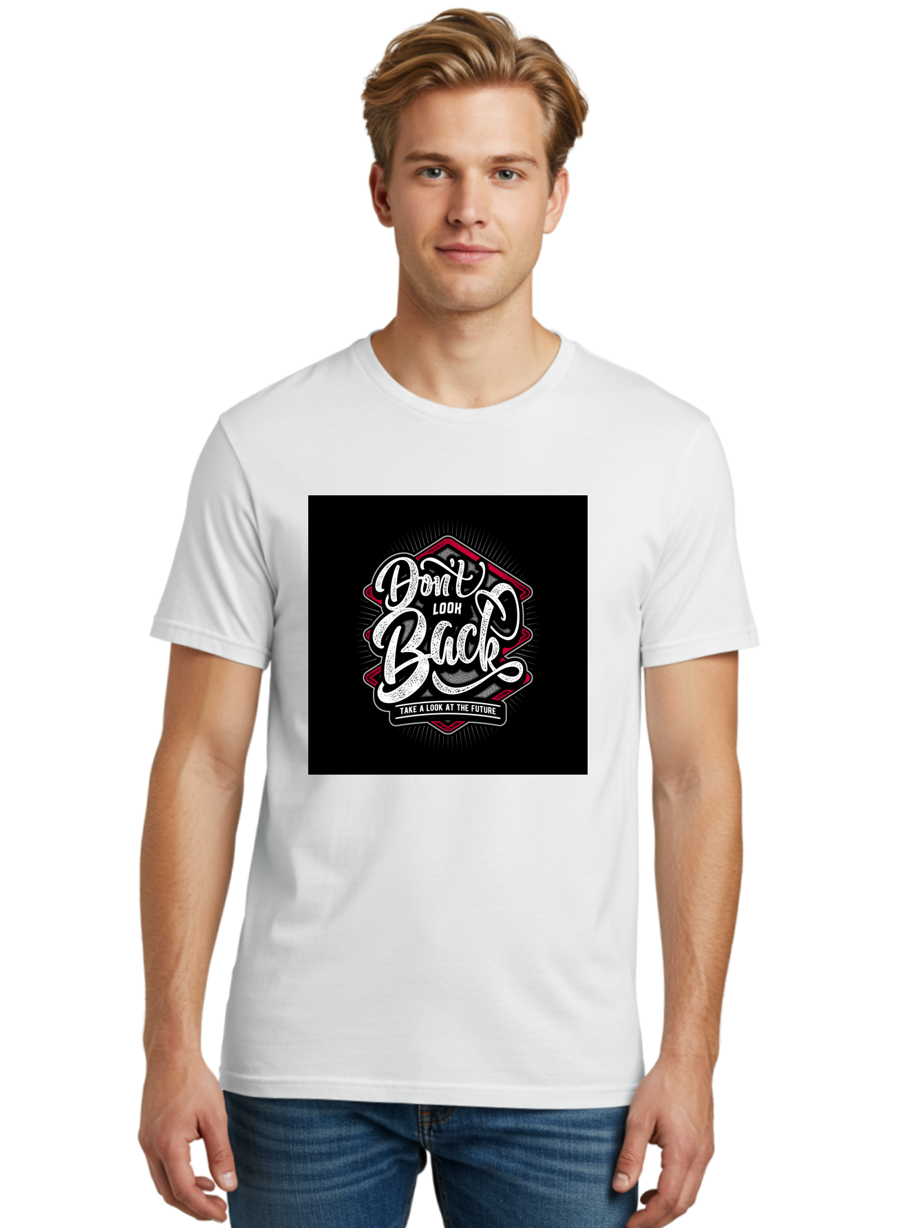 Don-T-Look-Back Men'S Graphic Tee, 100% Cotton, Comfortable Casual Summer Wear, Machine Washable, Motivational Quote, Inspirational Saying, Don'T Look Back, Take A Look At The Future, Motivational Poster, Typography Art, Bold Font, Aab465