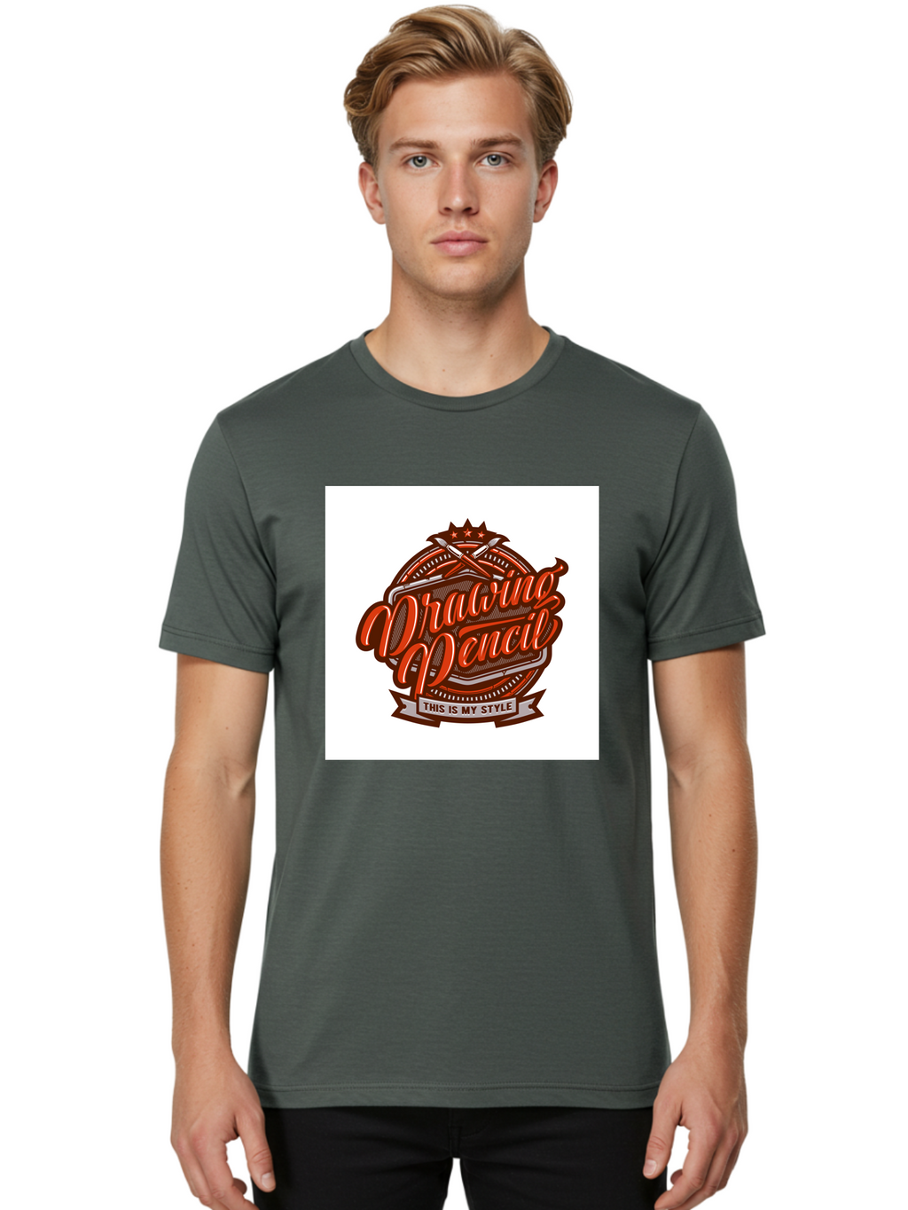 Drawing-Pencil Men'S Graphic Tee, 100% Cotton, Comfortable Casual Summer Wear, Machine Washable, Artistic Expression, Drawing Tools, Creative Style, Vintage Graphics, Artistic Pencils, Illustration Design, Sketching Supplies, Drawing Pencil, Aab466