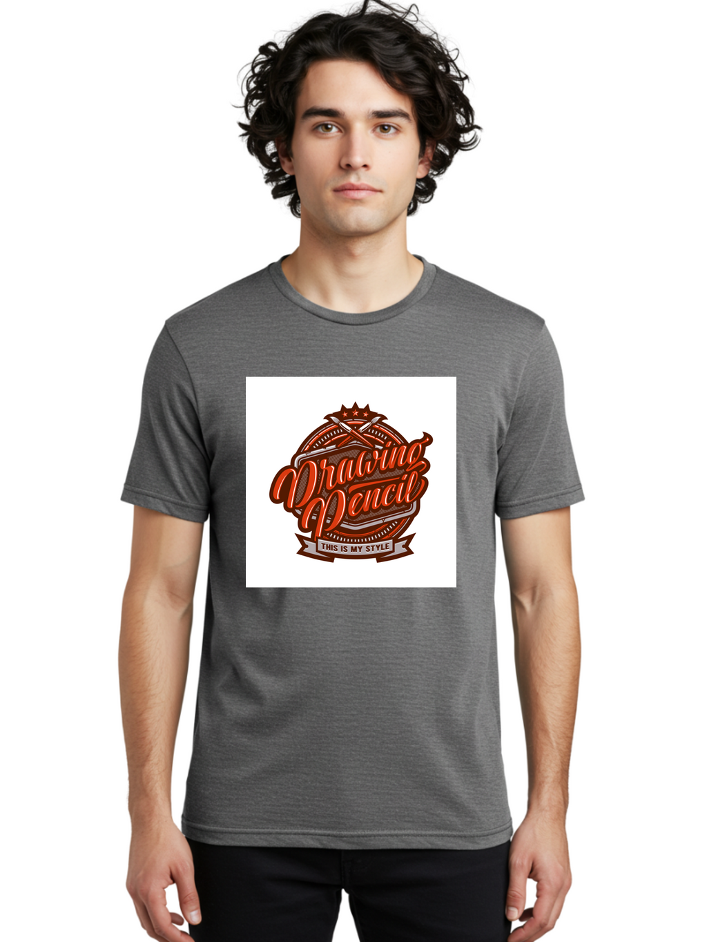 Drawing-Pencil Men'S Graphic Tee, 100% Cotton, Comfortable Casual Summer Wear, Machine Washable, Artistic Expression, Drawing Tools, Creative Style, Vintage Graphics, Artistic Pencils, Illustration Design, Sketching Supplies, Drawing Pencil, Aab466