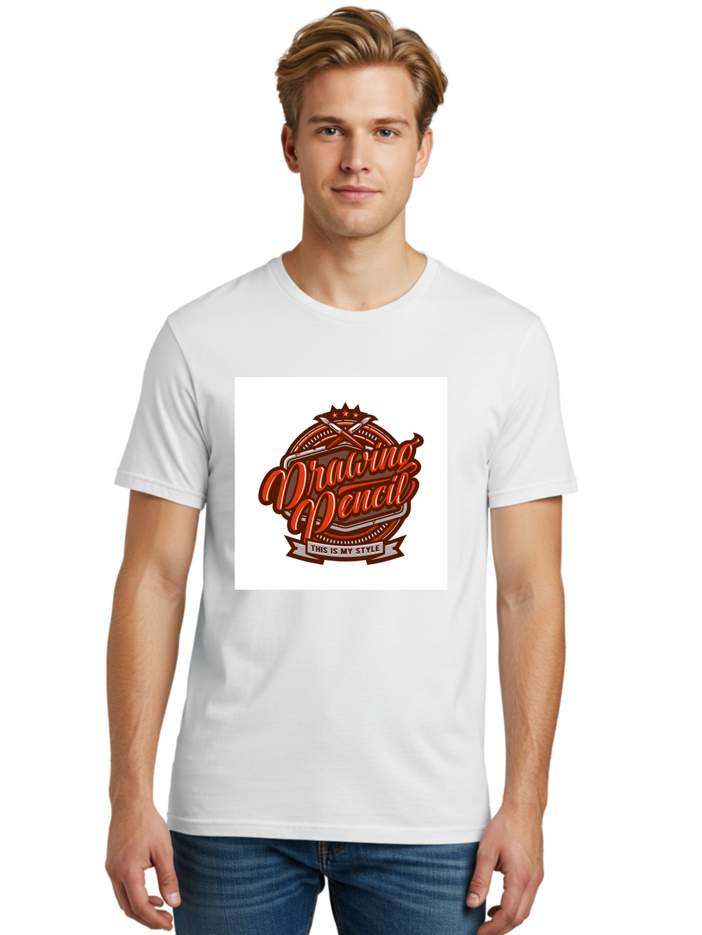 Drawing-Pencil Men'S Graphic Tee, 100% Cotton, Comfortable Casual Summer Wear, Machine Washable, Artistic Expression, Drawing Tools, Creative Style, Vintage Graphics, Artistic Pencils, Illustration Design, Sketching Supplies, Drawing Pencil, Aab466