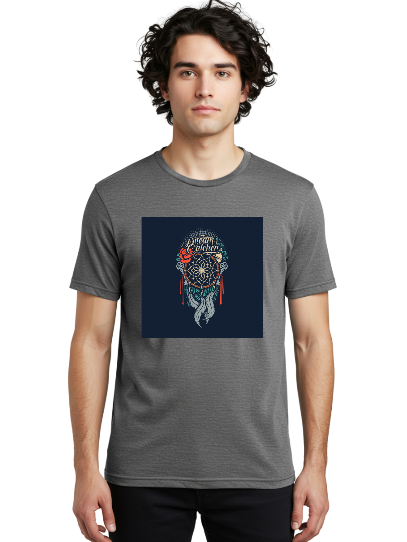 Dream-Catcher Men'S Graphic Tee, 100% Cotton, Comfortable Casual Summer Wear, Machine Washable, Dream Catcher, Bohemian Decor, Feather Design, Mystical Art, Spiritual Symbolism, Tribal Tattoo, Mystical Vibes, Dreamcatcher Art, Aab467