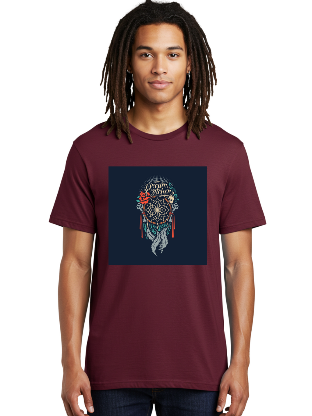 Dream-Catcher Men'S Graphic Tee, 100% Cotton, Comfortable Casual Summer Wear, Machine Washable, Dream Catcher, Bohemian Decor, Feather Design, Mystical Art, Spiritual Symbolism, Tribal Tattoo, Mystical Vibes, Dreamcatcher Art, Aab467