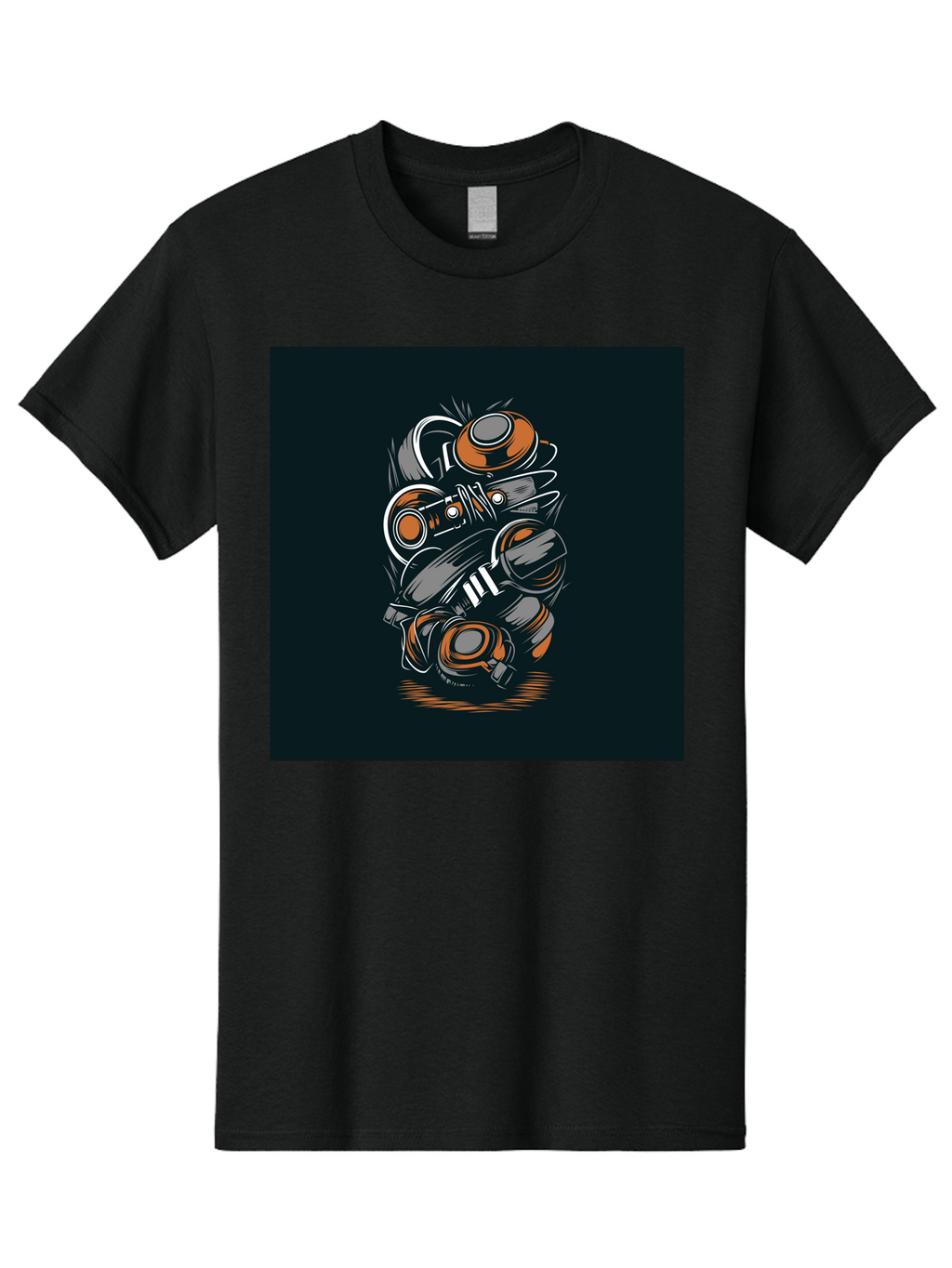 Gas-Mask-Illustration Men'S Graphic Tee, 100% Cotton, Comfortable Casual Summer Wear, Machine Washable, Gas Mask Illustration, Safety Gear, Protective Equipment, Orange And Gray Design, Abstract Art, Modern Graphic, Industrial Style, Aab468
