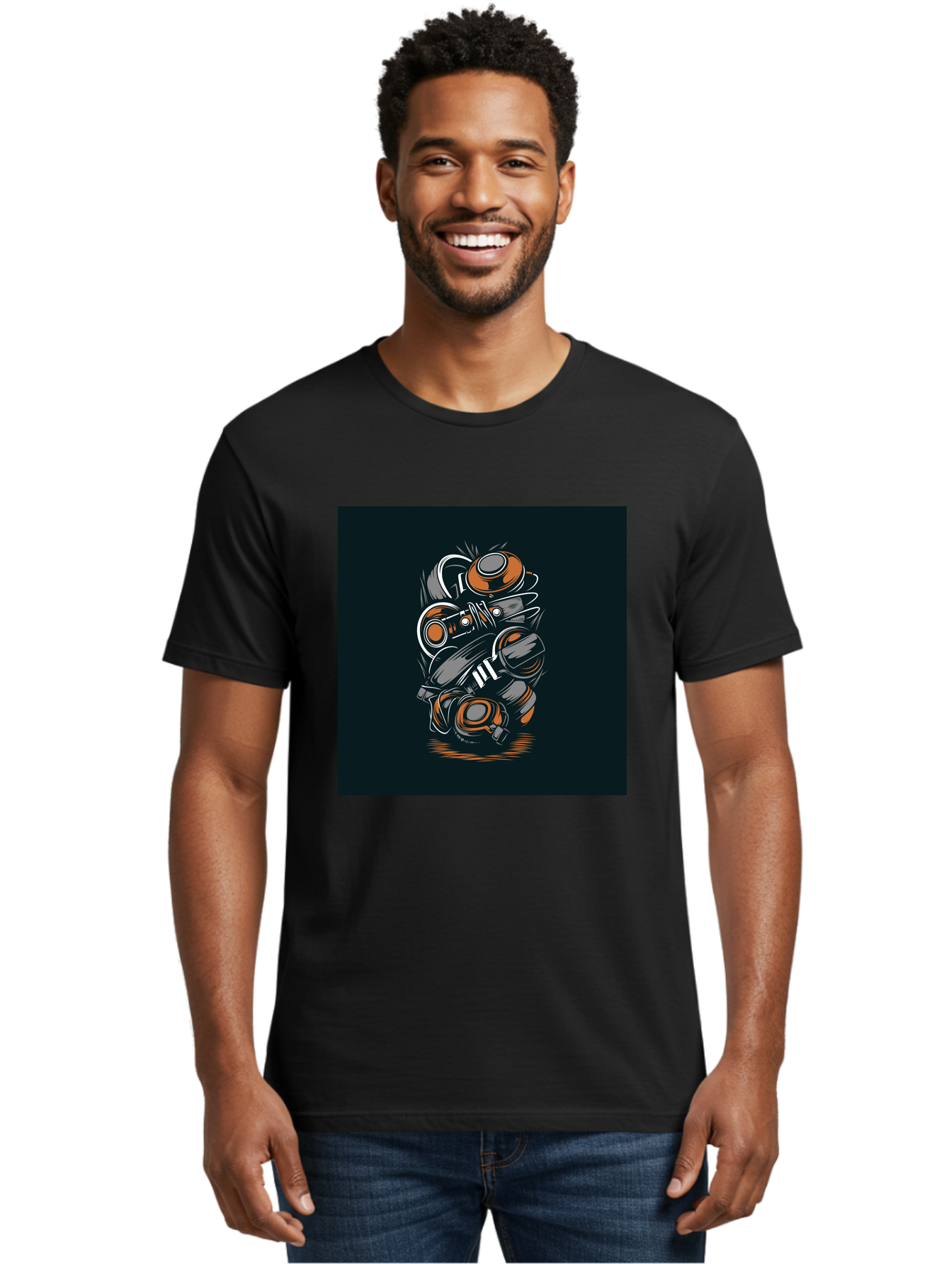 Gas-Mask-Illustration Men'S Graphic Tee, 100% Cotton, Comfortable Casual Summer Wear, Machine Washable, Gas Mask Illustration, Safety Gear, Protective Equipment, Orange And Gray Design, Abstract Art, Modern Graphic, Industrial Style, Aab468