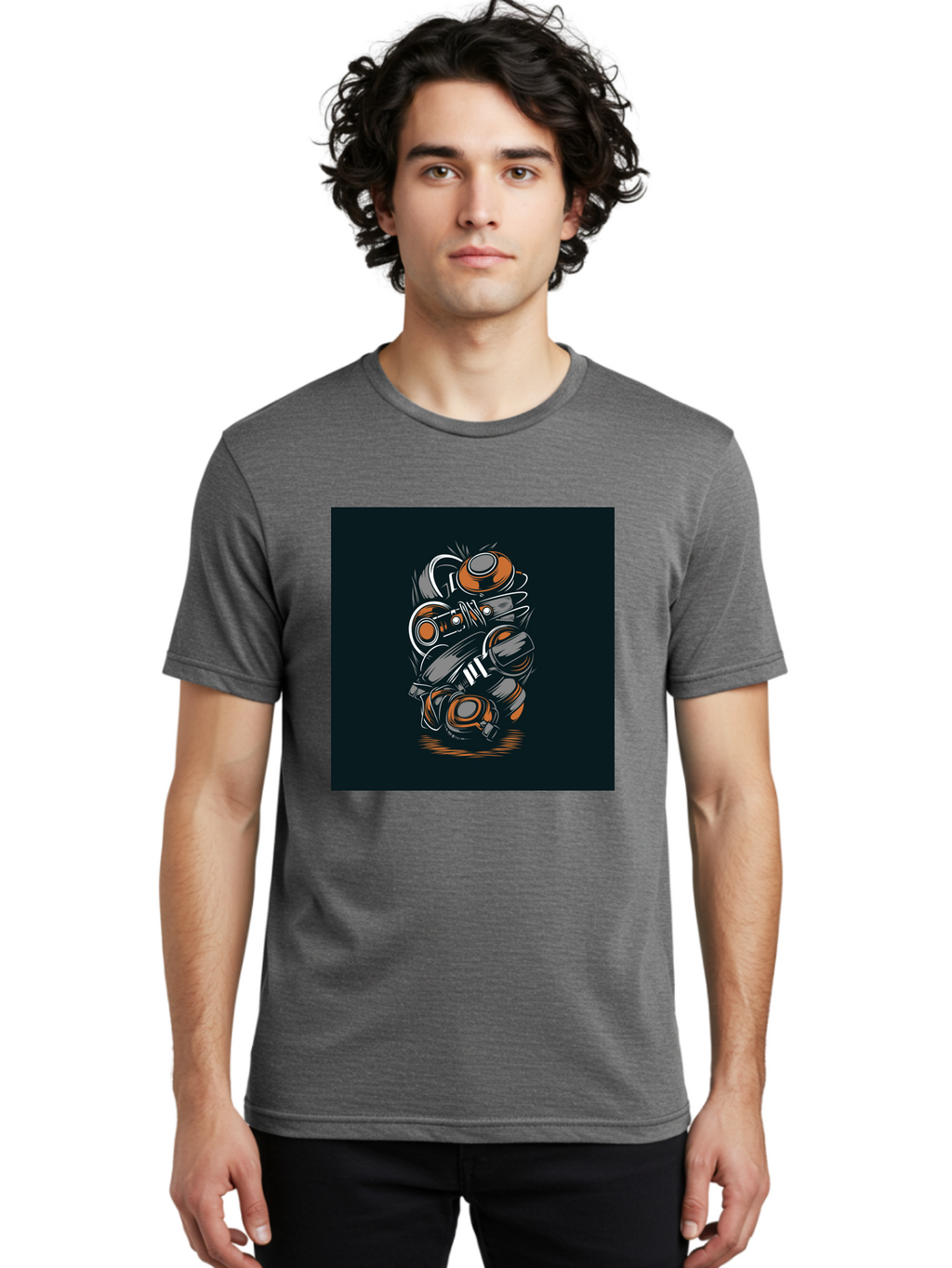 Gas-Mask-Illustration Men'S Graphic Tee, 100% Cotton, Comfortable Casual Summer Wear, Machine Washable, Gas Mask Illustration, Safety Gear, Protective Equipment, Orange And Gray Design, Abstract Art, Modern Graphic, Industrial Style, Aab468