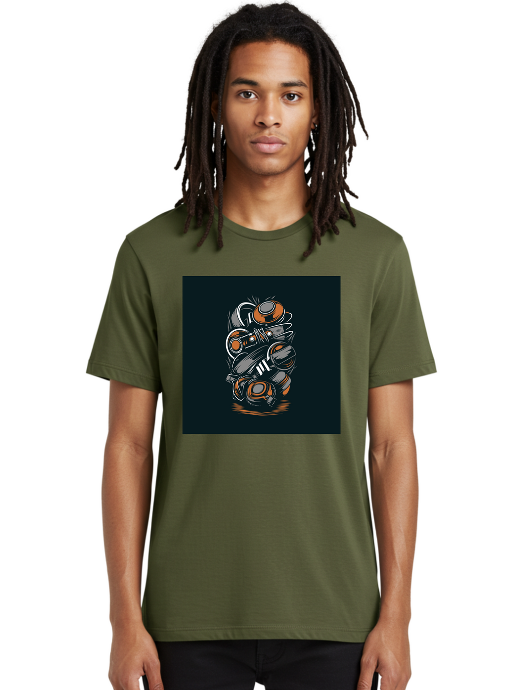 Gas-Mask-Illustration Men'S Graphic Tee, 100% Cotton, Comfortable Casual Summer Wear, Machine Washable, Gas Mask Illustration, Safety Gear, Protective Equipment, Orange And Gray Design, Abstract Art, Modern Graphic, Industrial Style, Aab468