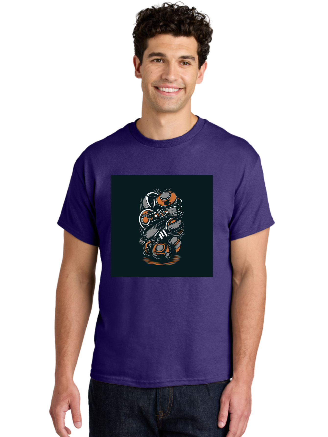 Gas-Mask-Illustration Men'S Graphic Tee, 100% Cotton, Comfortable Casual Summer Wear, Machine Washable, Gas Mask Illustration, Safety Gear, Protective Equipment, Orange And Gray Design, Abstract Art, Modern Graphic, Industrial Style, Aab468