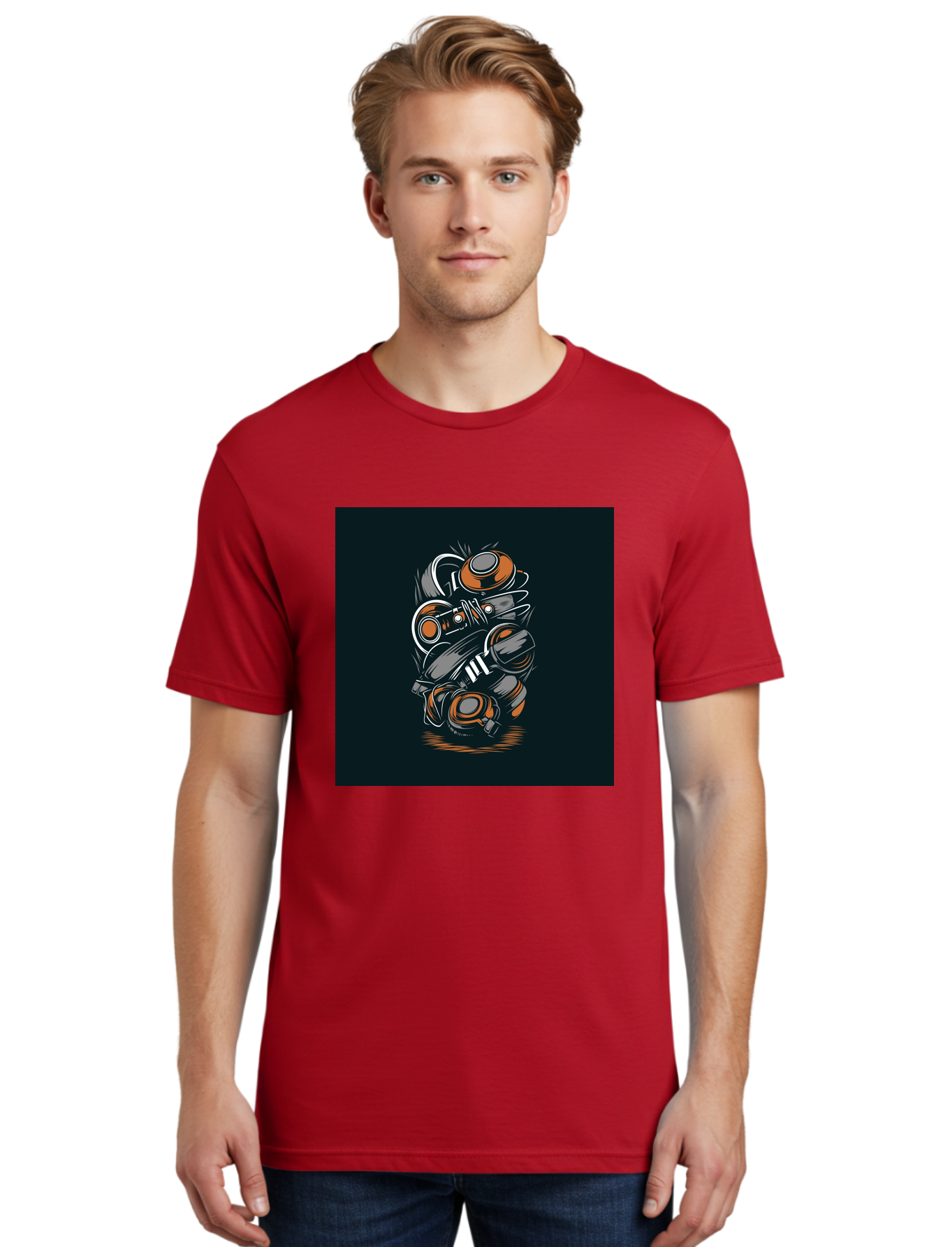 Gas-Mask-Illustration Men'S Graphic Tee, 100% Cotton, Comfortable Casual Summer Wear, Machine Washable, Gas Mask Illustration, Safety Gear, Protective Equipment, Orange And Gray Design, Abstract Art, Modern Graphic, Industrial Style, Aab468