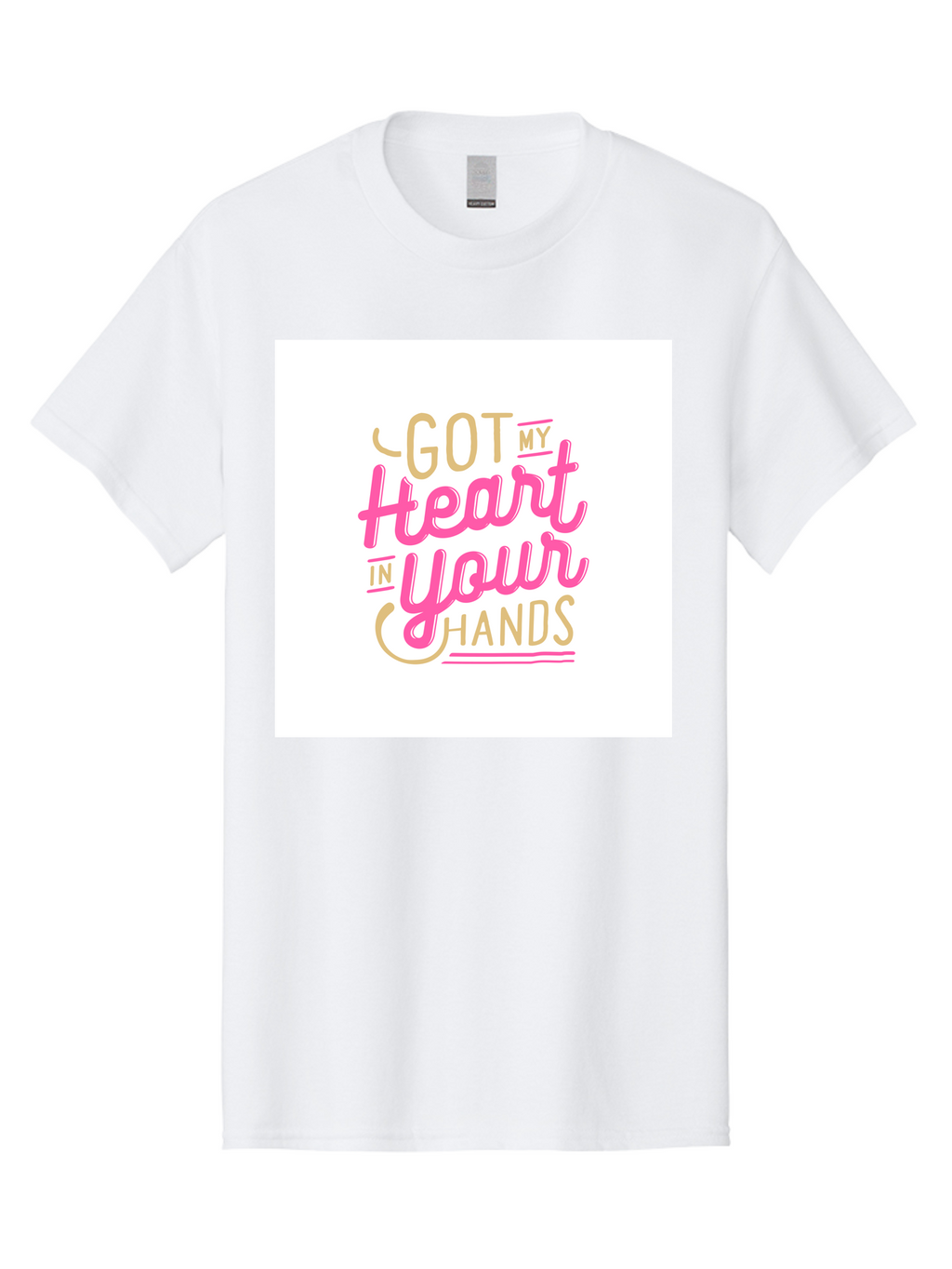 Got-My-Heart-In-Your-Hands Men'S Graphic Tee, 100% Cotton, Comfortable Casual Summer Wear, Machine Washable, Love Quote, Typography Art, Heartwarming Phrase, Gold And Pink Lettering, Inspirational Words, Romantic Gesture, Sweet Sentiment, Aab469