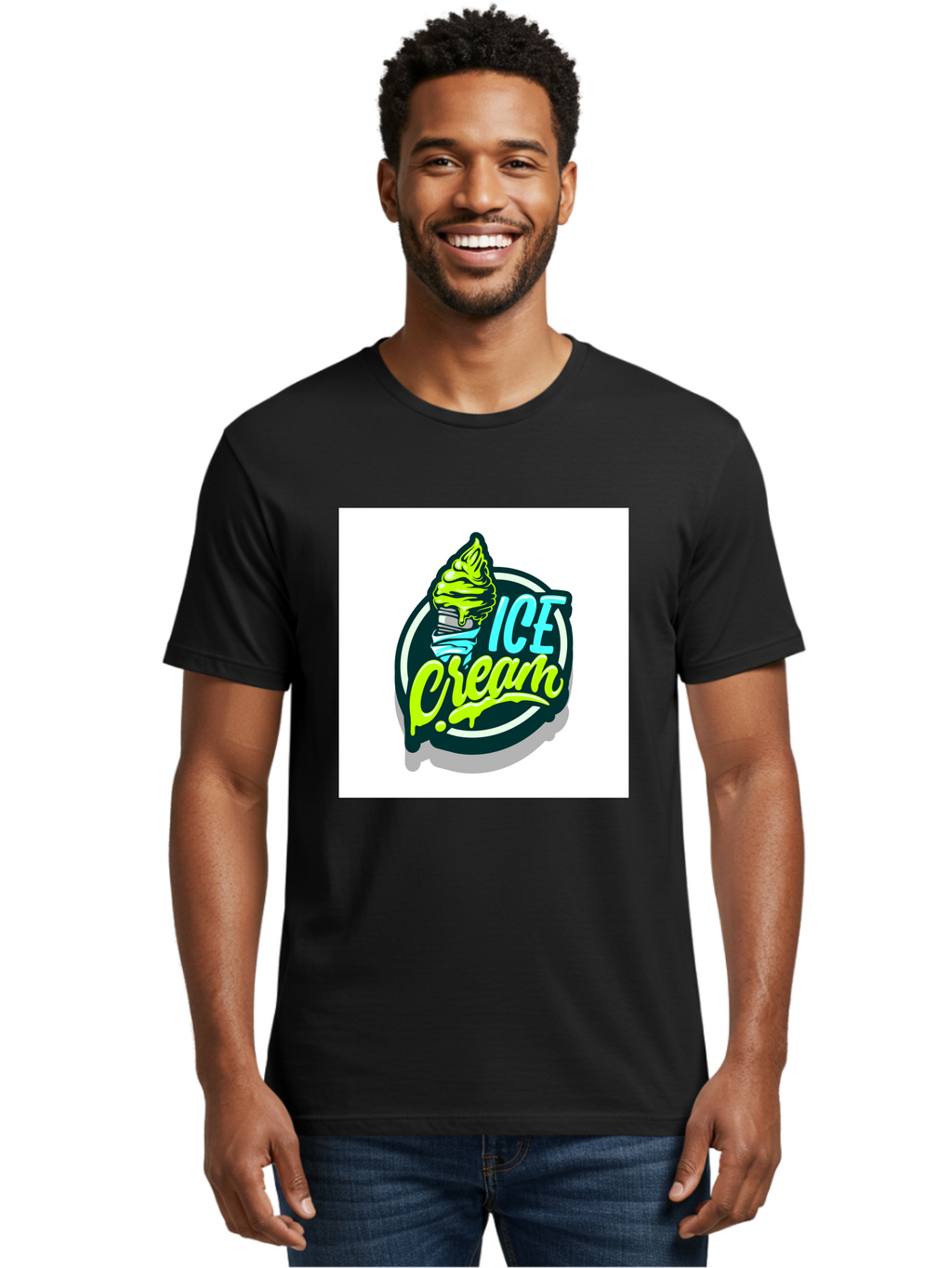 Ice-Cream Men'S Graphic Tee, 100% Cotton, Comfortable Casual Summer Wear, Machine Washable, Ice Cream Cone, Sweet Treats, Dessert Lovers, Frozen Yogurt, Creamy Texture, Colorful Graphics, Playful Design, Sweet Tooth, Indulgent Pleasures, Aab471