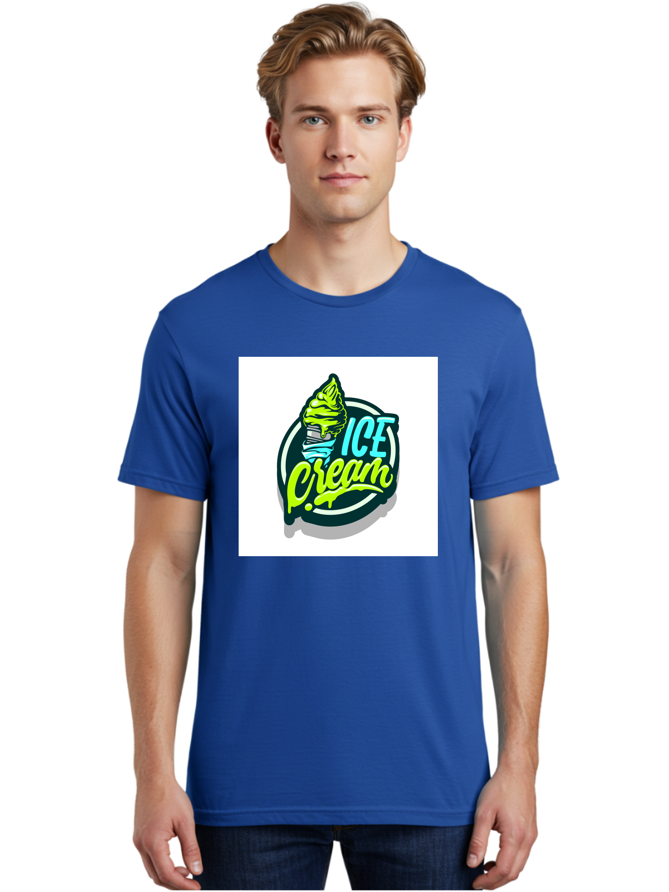 Ice-Cream Men'S Graphic Tee, 100% Cotton, Comfortable Casual Summer Wear, Machine Washable, Ice Cream Cone, Sweet Treats, Dessert Lovers, Frozen Yogurt, Creamy Texture, Colorful Graphics, Playful Design, Sweet Tooth, Indulgent Pleasures, Aab471