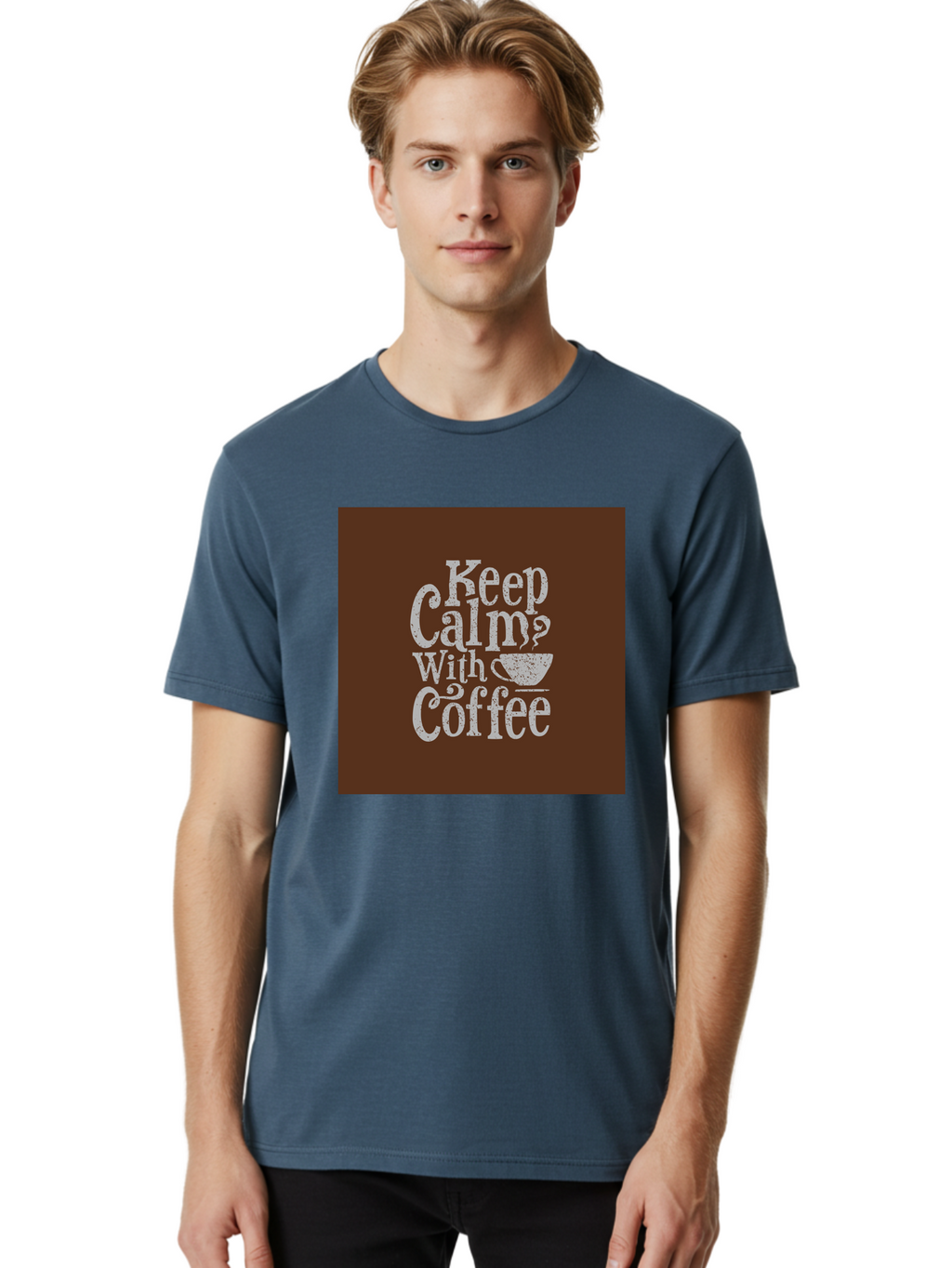 Keep-Calm-With-Coffee Men'S Graphic Tee, 100% Cotton, Comfortable Casual Summer Wear, Machine Washable, Coffee Quote, Coffee Inspiration, Calm Vibes, Coffee Lover, Morning Motivation, Coffee Break, Coffee Culture Aab472