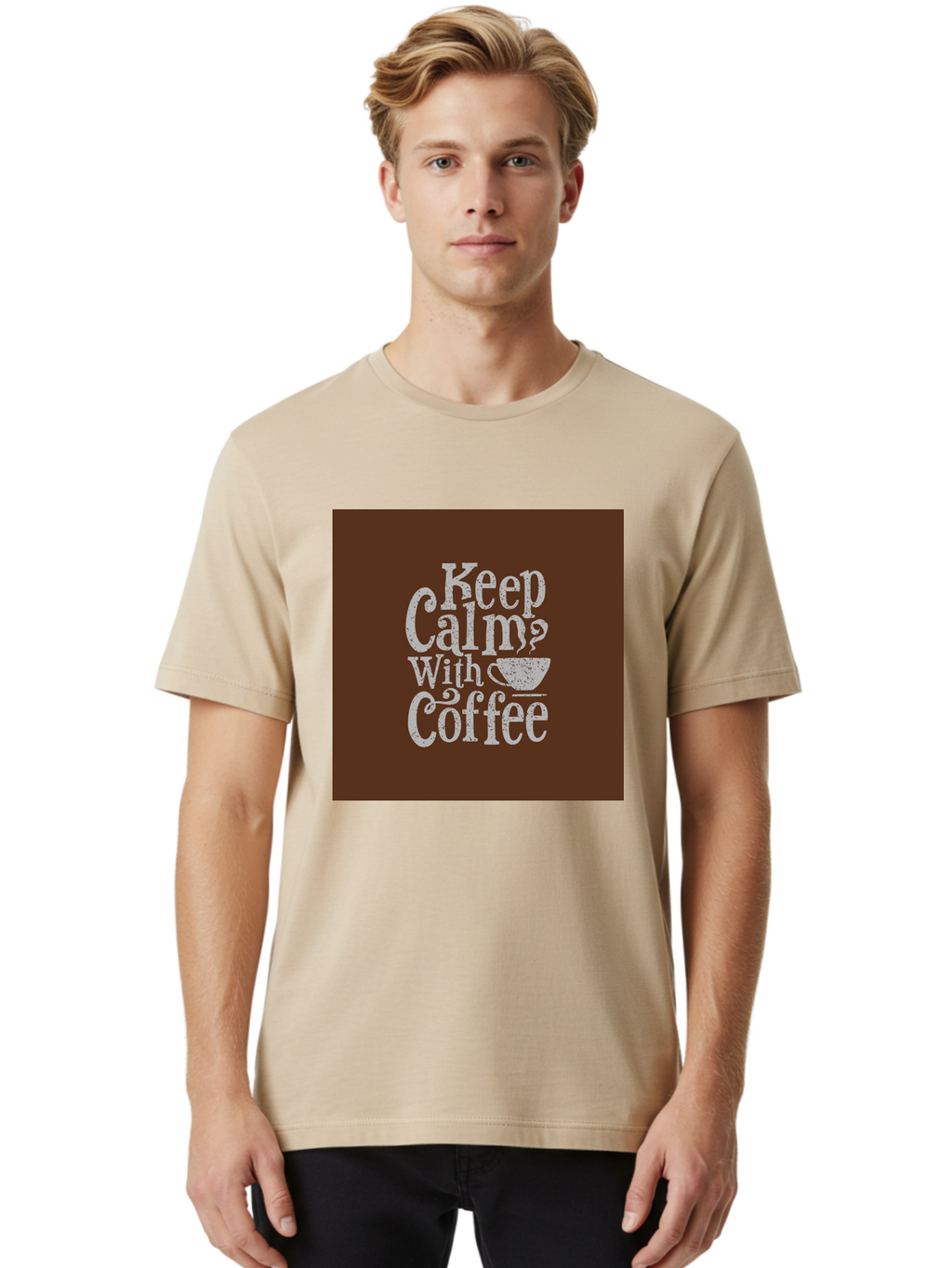 Keep-Calm-With-Coffee Men'S Graphic Tee, 100% Cotton, Comfortable Casual Summer Wear, Machine Washable, Coffee Quote, Coffee Inspiration, Calm Vibes, Coffee Lover, Morning Motivation, Coffee Break, Coffee Culture Aab472