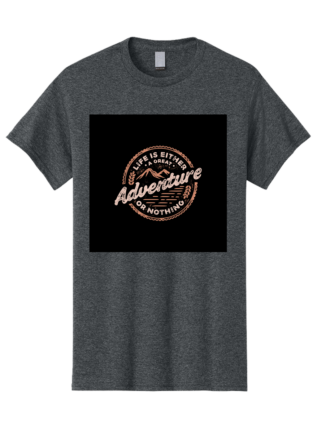 Life-Is-Either-Adventure-Or-Nothing Men'S Graphic Tee, 100% Cotton, Comfortable Casual Summer Wear, Machine Washable, Motivational Quote, Adventure Seeking, Inspiring Words, Travel Inspiration, Outdoor Enthusiasm, Wanderlust, Exploration, Aab473