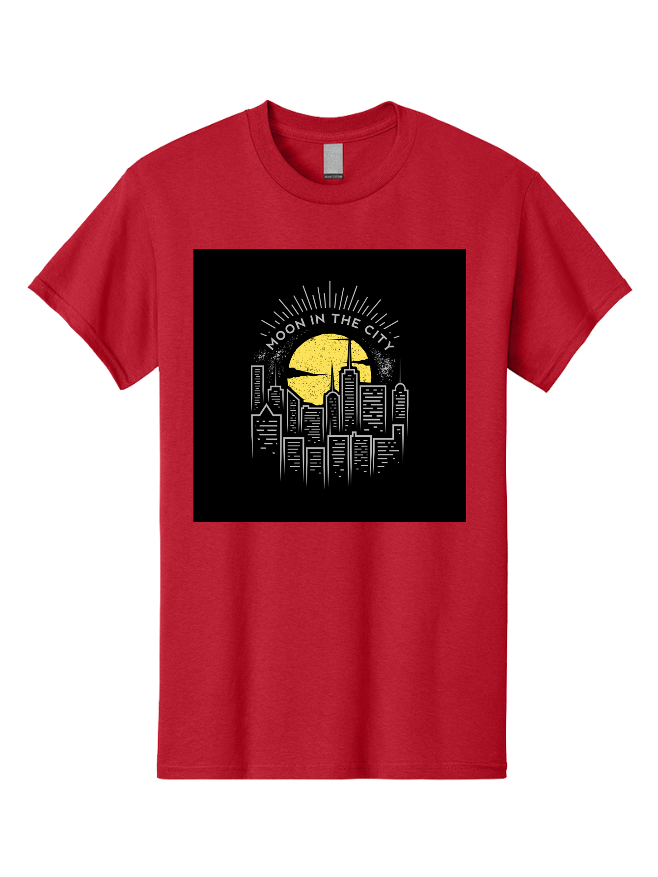 Moon-In-The-City Men'S Graphic Tee, 100% Cotton, Comfortable Casual Summer Wear, Machine Washable, City Skyline, Urban Landscape, Full Moon, Night Scene, Modern Architecture, Skyscrapers, Moonlit, City Life, Urban Ambiance, Nighttime Cityscape Aab474