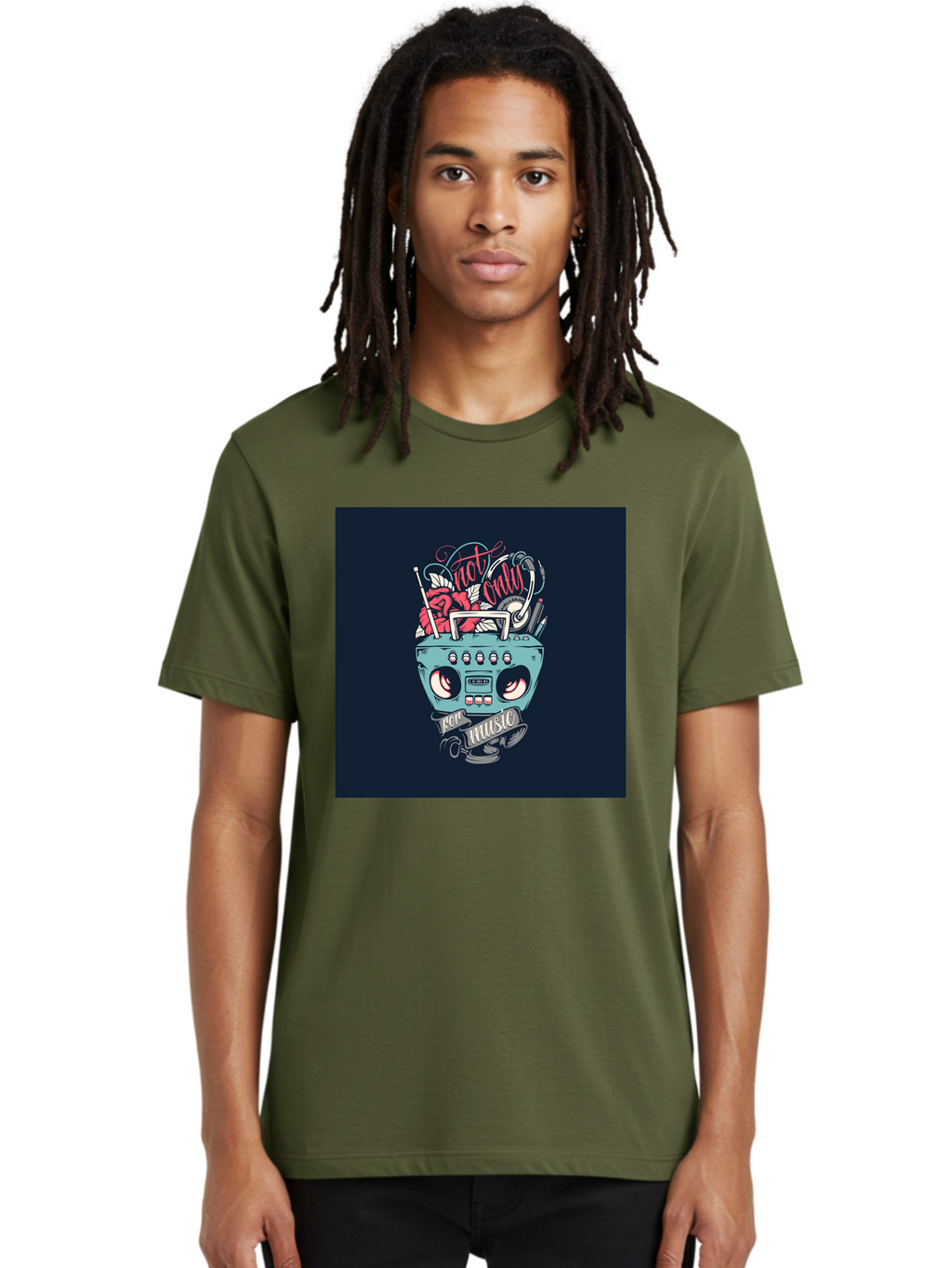 Not-Only-For-Music-Boombox Men'S Graphic Tee, 100% Cotton, Comfortable Casual Summer Wear, Machine Washable, Boombox Illustration, Cartoon Style, Vintage Electronics, Music Lovers, Retro Design, Cassette Tape, Headphones, Roses, Nostalgia, Aab475