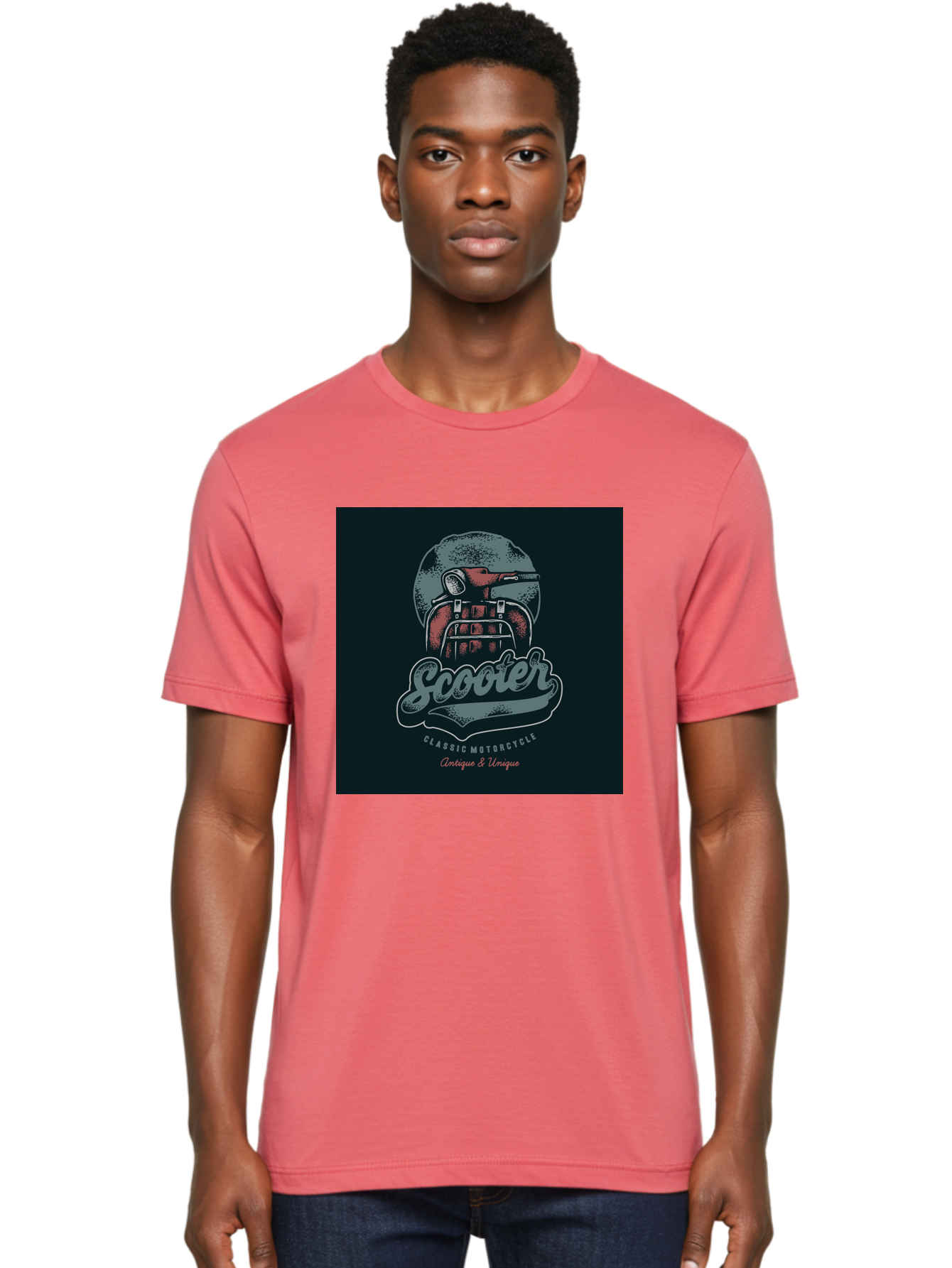 Scooter-Classic-Motorcycle Men'S Graphic Tee, 100% Cotton, Comfortable Casual Summer Wear, Machine Washable, Vintage Motorcycle Helmet, Classic Scooter Design, Antique Bike, Unique Motorcycle Art, Retro Scooter Style, Nostalgic Ride, Aab479