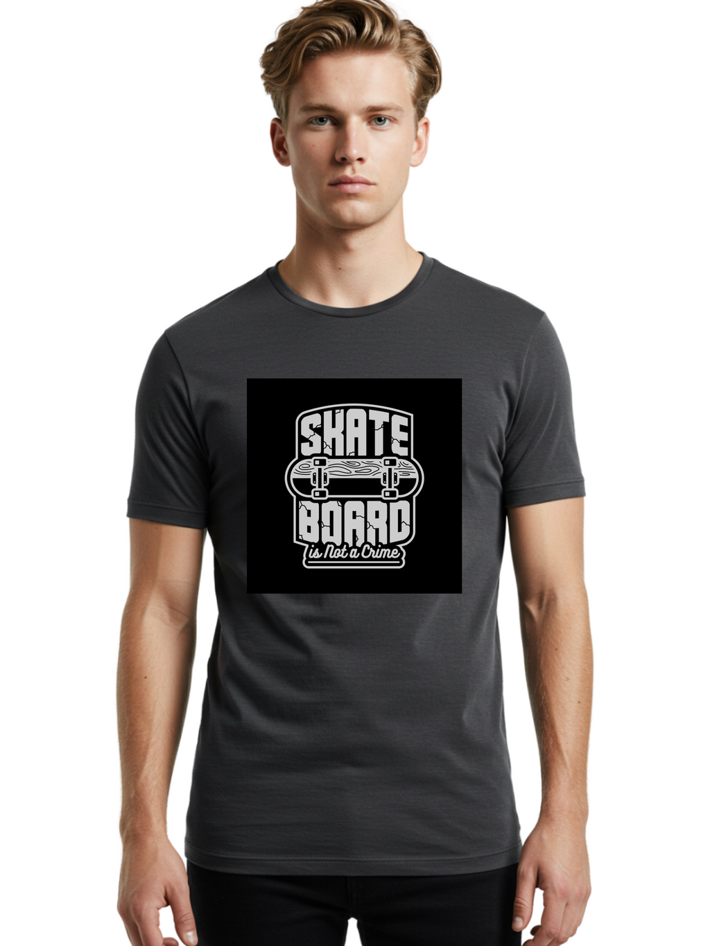 Skateboard-Is-Not-A-Crime Men'S Graphic Tee, 100% Cotton, Comfortable Casual Summer Wear, Machine Washable, Skateboard Graphic, Skate Culture, Streetwear Fashion, Rebellious Style, Bold Typography, Urban Lifestyle, Extreme Sports, Aab481