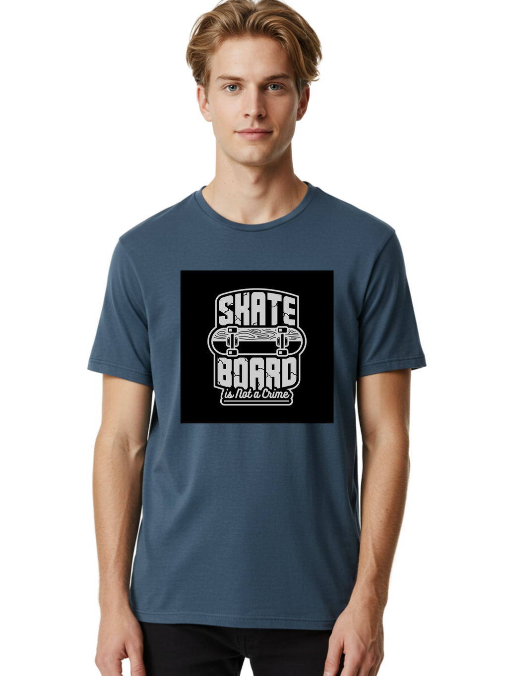 Skateboard-Is-Not-A-Crime Men'S Graphic Tee, 100% Cotton, Comfortable Casual Summer Wear, Machine Washable, Skateboard Graphic, Skate Culture, Streetwear Fashion, Rebellious Style, Bold Typography, Urban Lifestyle, Extreme Sports, Aab481