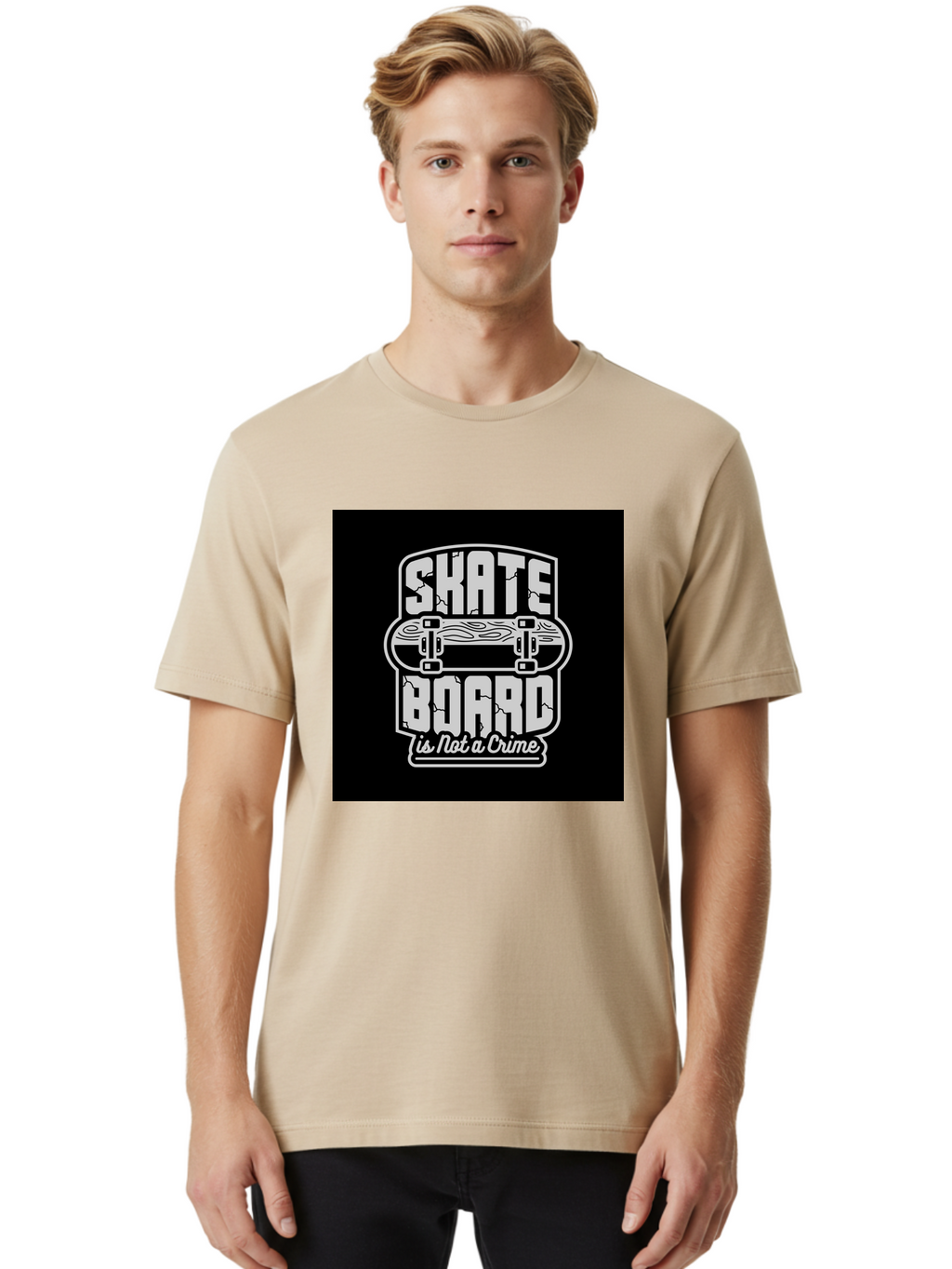 Skateboard-Is-Not-A-Crime Men'S Graphic Tee, 100% Cotton, Comfortable Casual Summer Wear, Machine Washable, Skateboard Graphic, Skate Culture, Streetwear Fashion, Rebellious Style, Bold Typography, Urban Lifestyle, Extreme Sports, Aab481