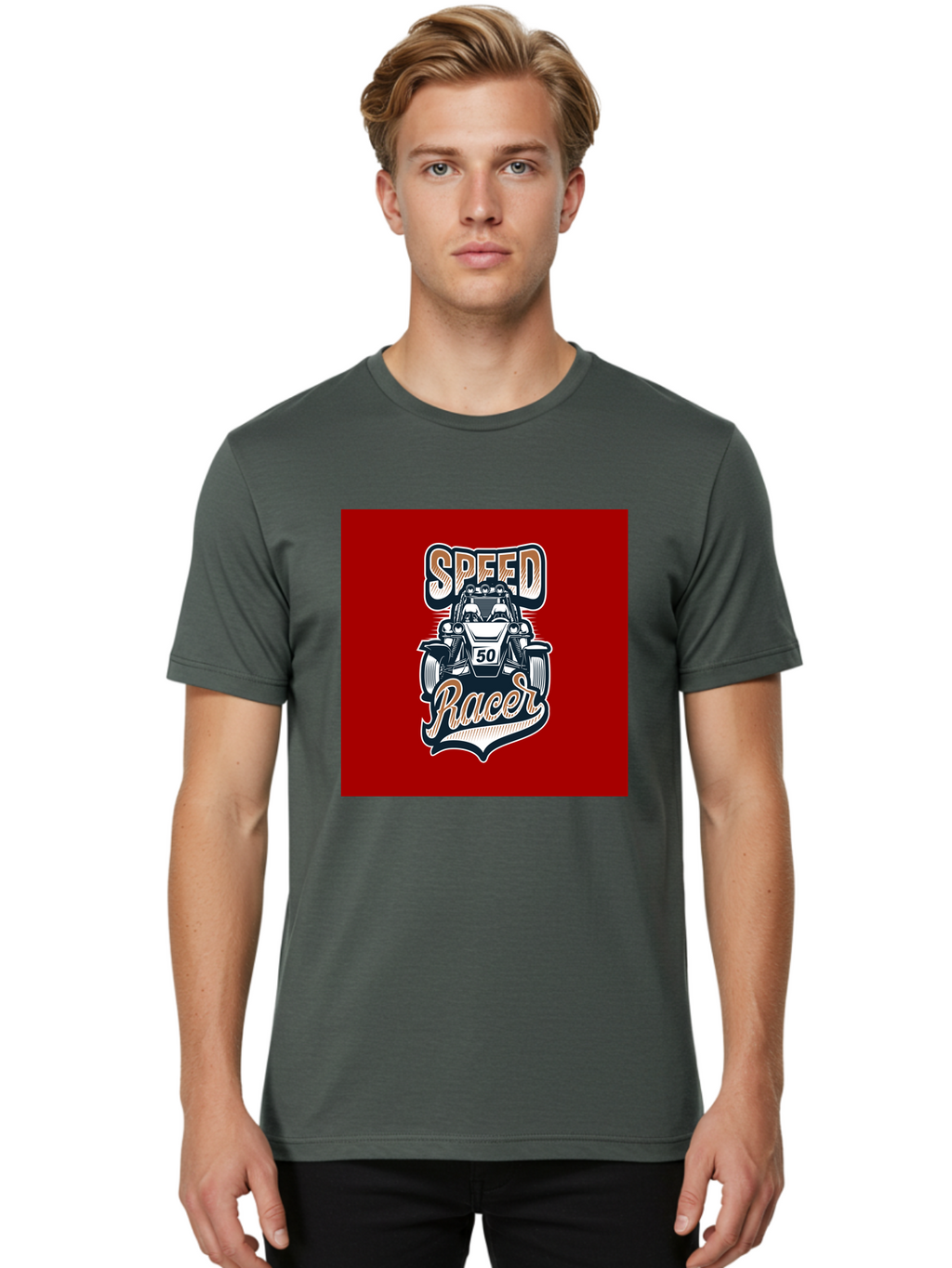 Speed-Racer Men'S Graphic Tee, 100% Cotton, Comfortable Casual Summer Wear, Machine Washable, Vintage Style Racing Car, Dune Buggy Illustration, Speed Racer Graphic, Retro Racing Art, Off-Road Vehicle, Motorsport Logo, Racing Number 50, Aab482
