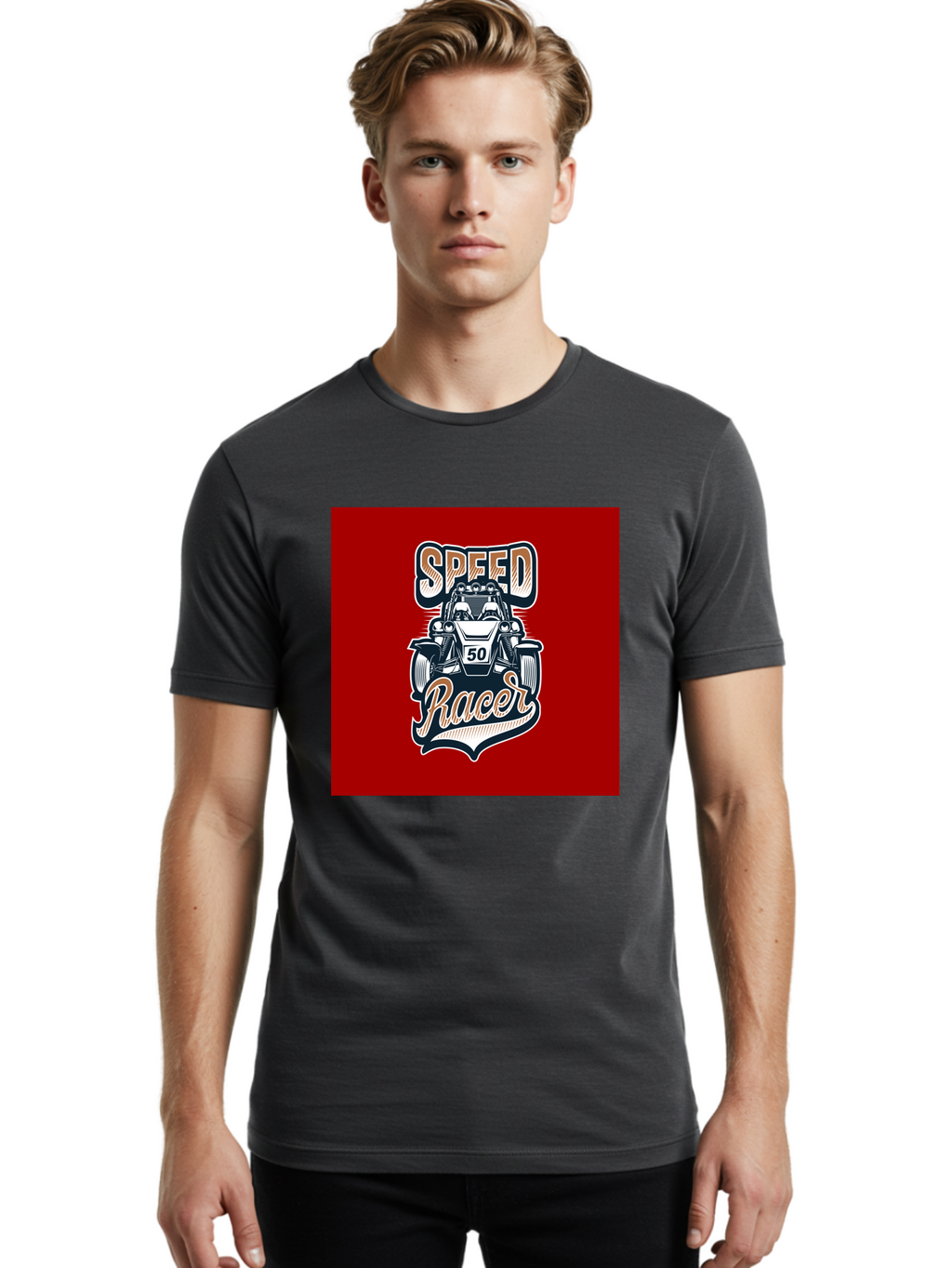 Speed-Racer Men'S Graphic Tee, 100% Cotton, Comfortable Casual Summer Wear, Machine Washable, Vintage Style Racing Car, Dune Buggy Illustration, Speed Racer Graphic, Retro Racing Art, Off-Road Vehicle, Motorsport Logo, Racing Number 50, Aab482