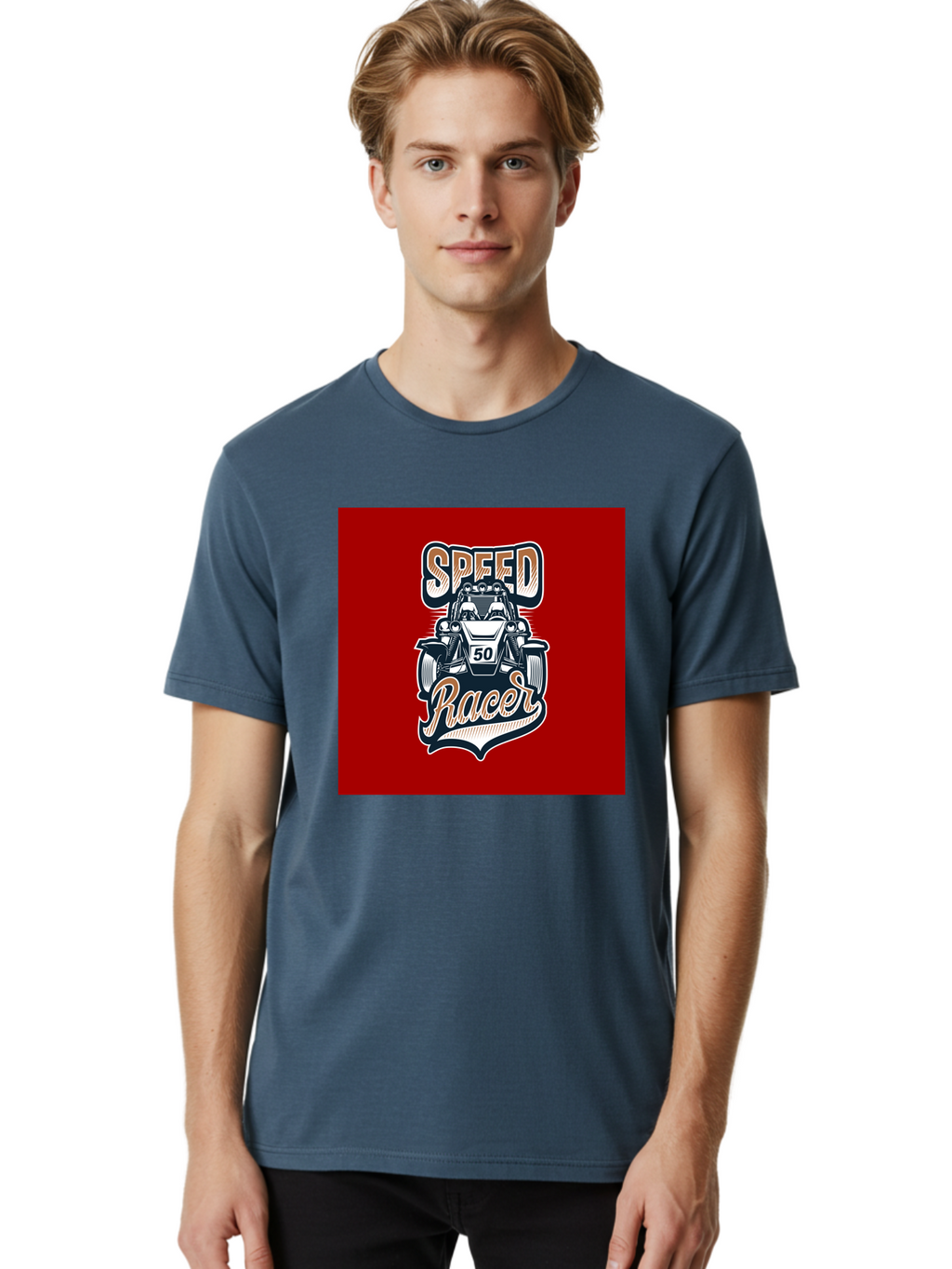 Speed-Racer Men'S Graphic Tee, 100% Cotton, Comfortable Casual Summer Wear, Machine Washable, Vintage Style Racing Car, Dune Buggy Illustration, Speed Racer Graphic, Retro Racing Art, Off-Road Vehicle, Motorsport Logo, Racing Number 50, Aab482