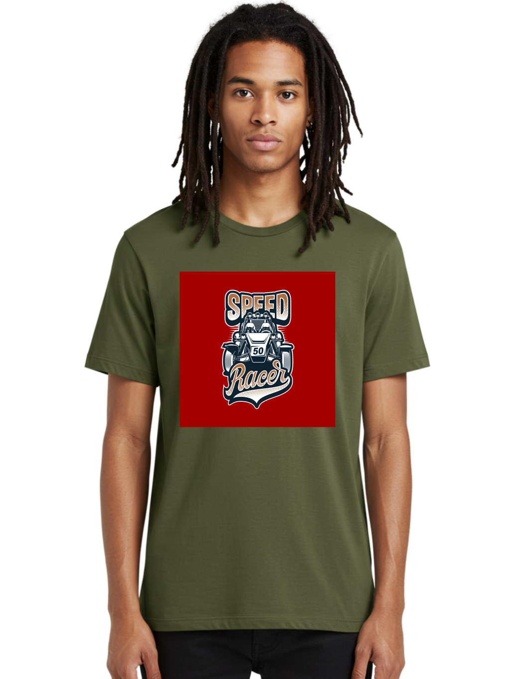 Speed-Racer Men'S Graphic Tee, 100% Cotton, Comfortable Casual Summer Wear, Machine Washable, Vintage Style Racing Car, Dune Buggy Illustration, Speed Racer Graphic, Retro Racing Art, Off-Road Vehicle, Motorsport Logo, Racing Number 50, Aab482