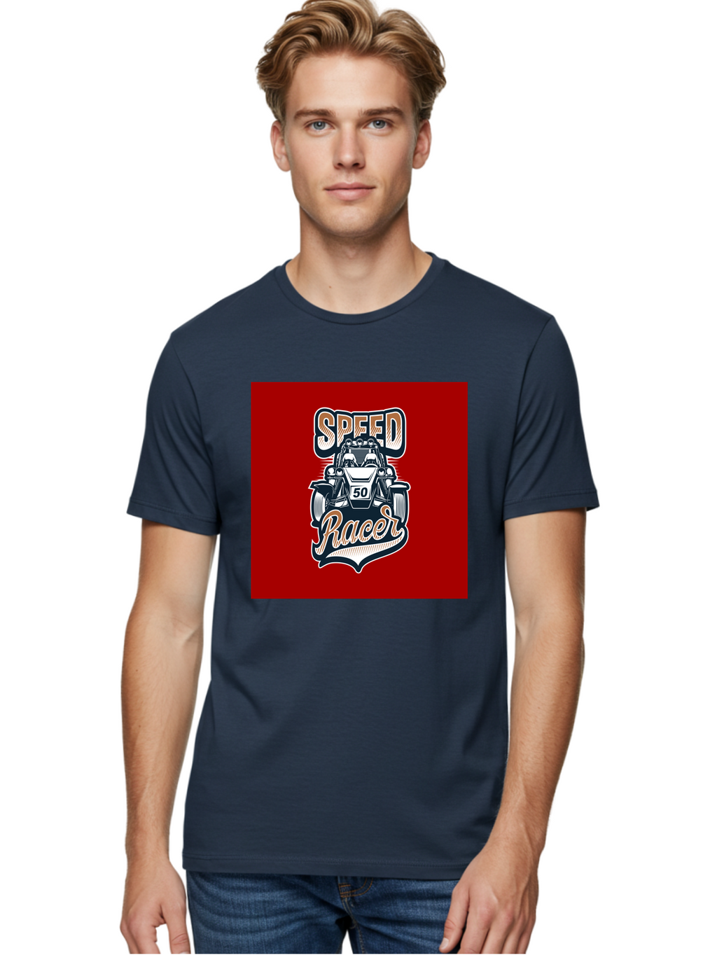 Speed-Racer Men'S Graphic Tee, 100% Cotton, Comfortable Casual Summer Wear, Machine Washable, Vintage Style Racing Car, Dune Buggy Illustration, Speed Racer Graphic, Retro Racing Art, Off-Road Vehicle, Motorsport Logo, Racing Number 50, Aab482