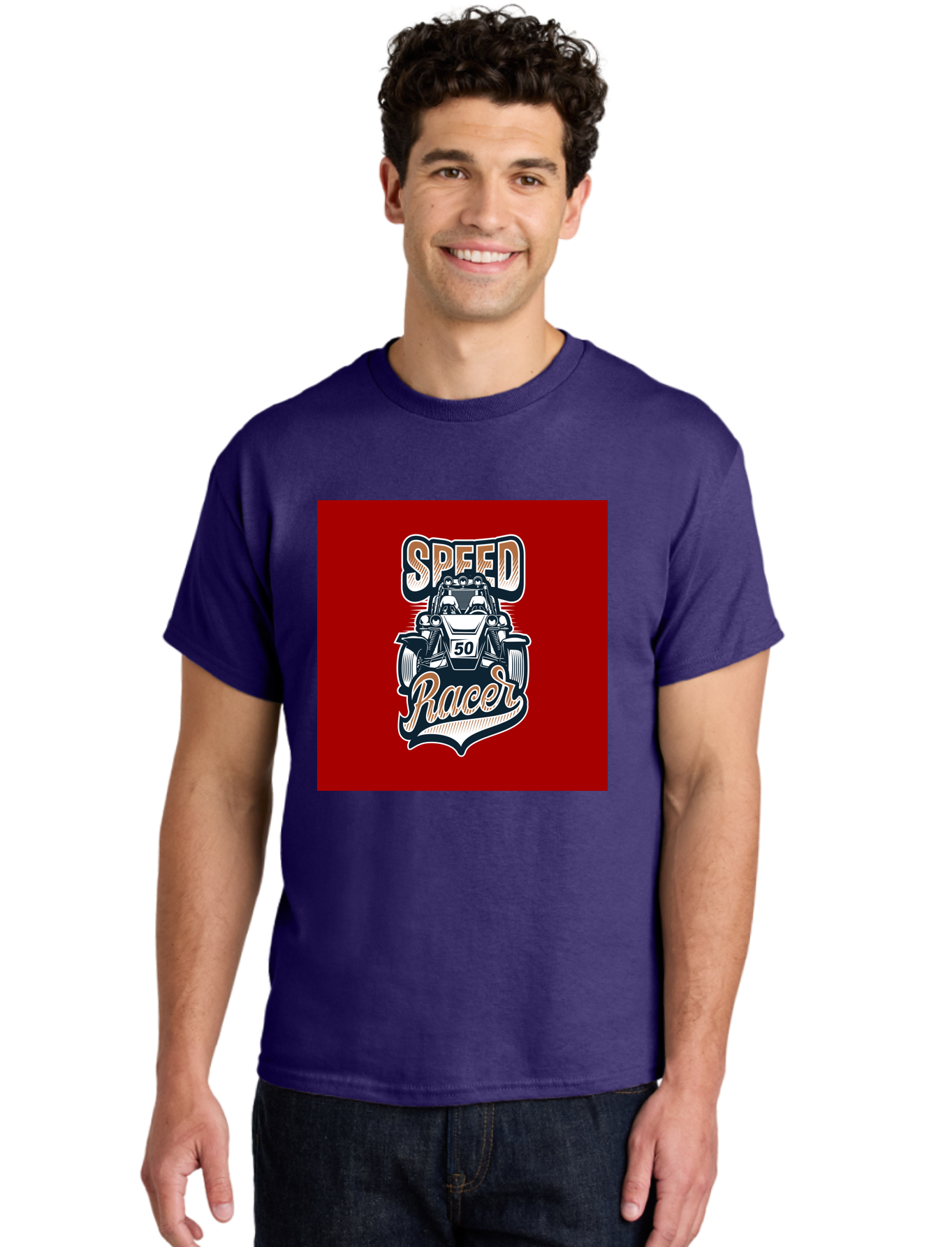 Speed-Racer Men'S Graphic Tee, 100% Cotton, Comfortable Casual Summer Wear, Machine Washable, Vintage Style Racing Car, Dune Buggy Illustration, Speed Racer Graphic, Retro Racing Art, Off-Road Vehicle, Motorsport Logo, Racing Number 50, Aab482