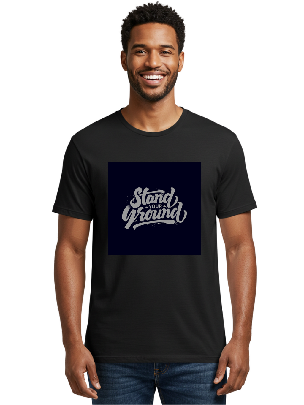 Stand-Your-Ground Men'S Graphic Tee, 100% Cotton, Comfortable Casual Summer Wear, Machine Washable, Motivational Quote, Inspirational Phrase, Stand Your Ground, Bold Typography, Gray Text, Dark Background, Empowerment, Confidence, Aab483