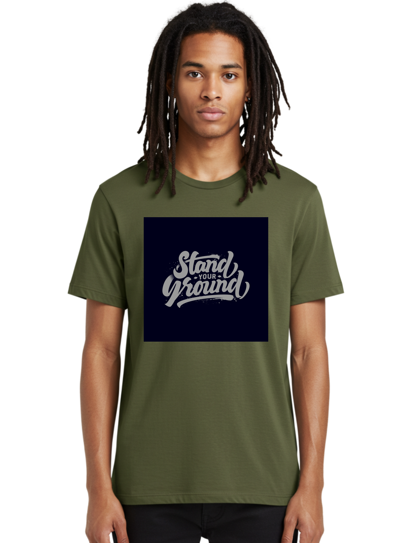 Stand-Your-Ground Men'S Graphic Tee, 100% Cotton, Comfortable Casual Summer Wear, Machine Washable, Motivational Quote, Inspirational Phrase, Stand Your Ground, Bold Typography, Gray Text, Dark Background, Empowerment, Confidence, Aab483