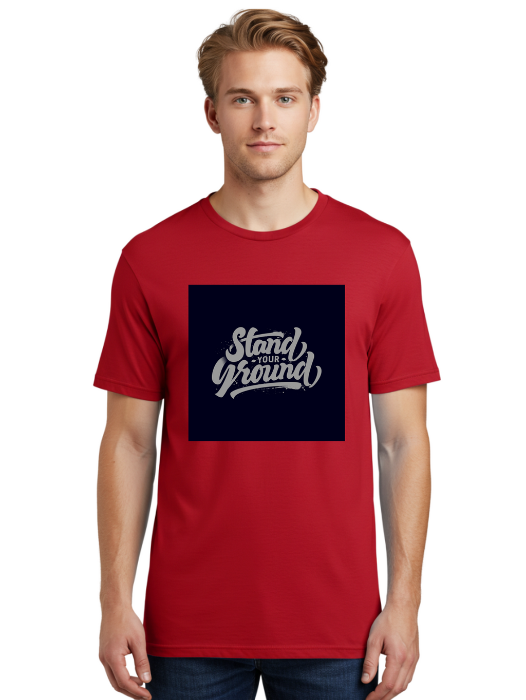 Stand-Your-Ground Men'S Graphic Tee, 100% Cotton, Comfortable Casual Summer Wear, Machine Washable, Motivational Quote, Inspirational Phrase, Stand Your Ground, Bold Typography, Gray Text, Dark Background, Empowerment, Confidence, Aab483