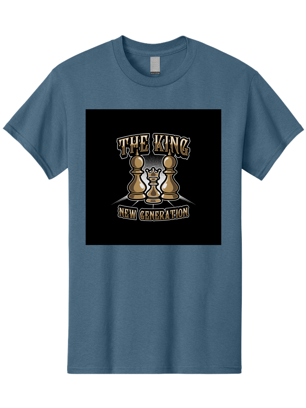 The-King-New-Generation Men'S Graphic Tee, 100% Cotton, Comfortable Casual Summer Wear, Machine Washable, Chess Pieces, The King, New Generation, Leadership, Strategy, Gold Pieces, Pawn, Queen, King, Black Background, Logo Design, Branding, Aab487