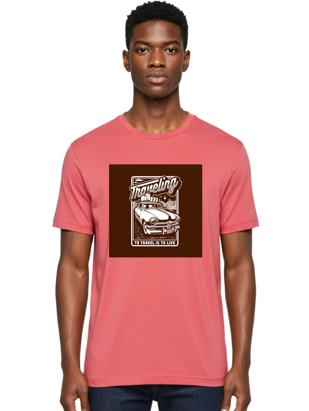 Traveling Men'S Graphic Tee, 100% Cotton, Comfortable Casual Summer Wear, Machine Washable, Vintage Car, Travel, Adventure, Classic Automobile, Cityscape, Road Trip, Exploration, Wanderlust, Traveling, To Travel Is To Live Aab490