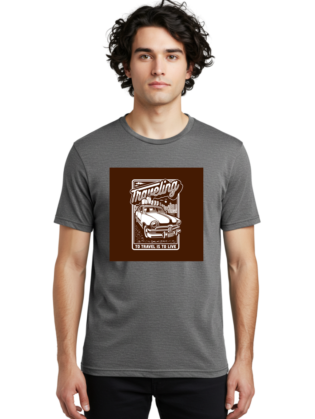 Traveling Men'S Graphic Tee, 100% Cotton, Comfortable Casual Summer Wear, Machine Washable, Vintage Car, Travel, Adventure, Classic Automobile, Cityscape, Road Trip, Exploration, Wanderlust, Traveling, To Travel Is To Live Aab490
